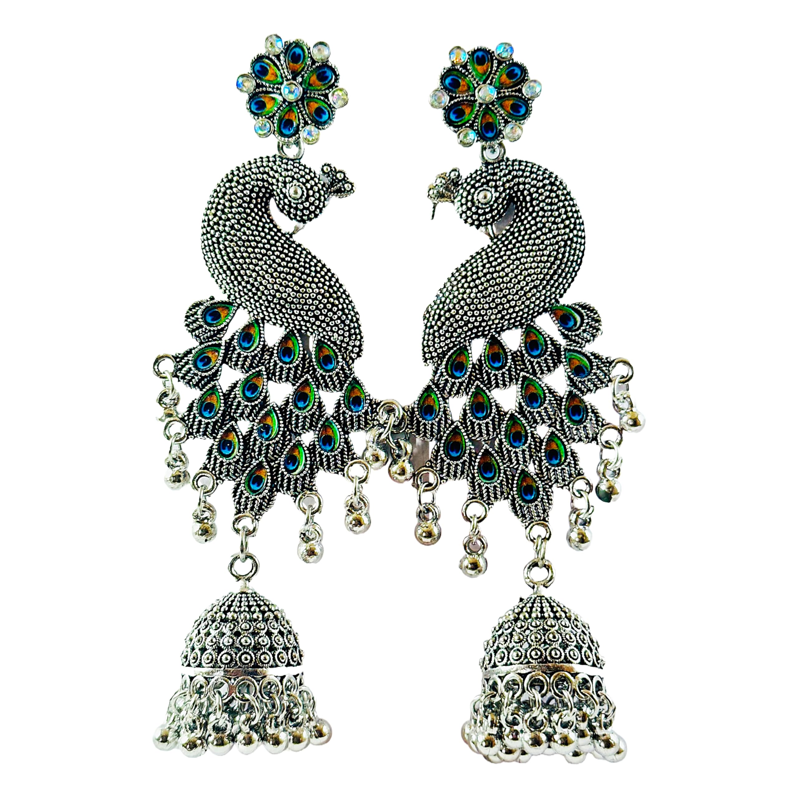 Genie and Gilli silver earrings for women traditional, earrings for women fashion jhumka, Peacock style, Long Jhumka (B0CVF3172C) Amazon Price History, Amazon Price Tracker