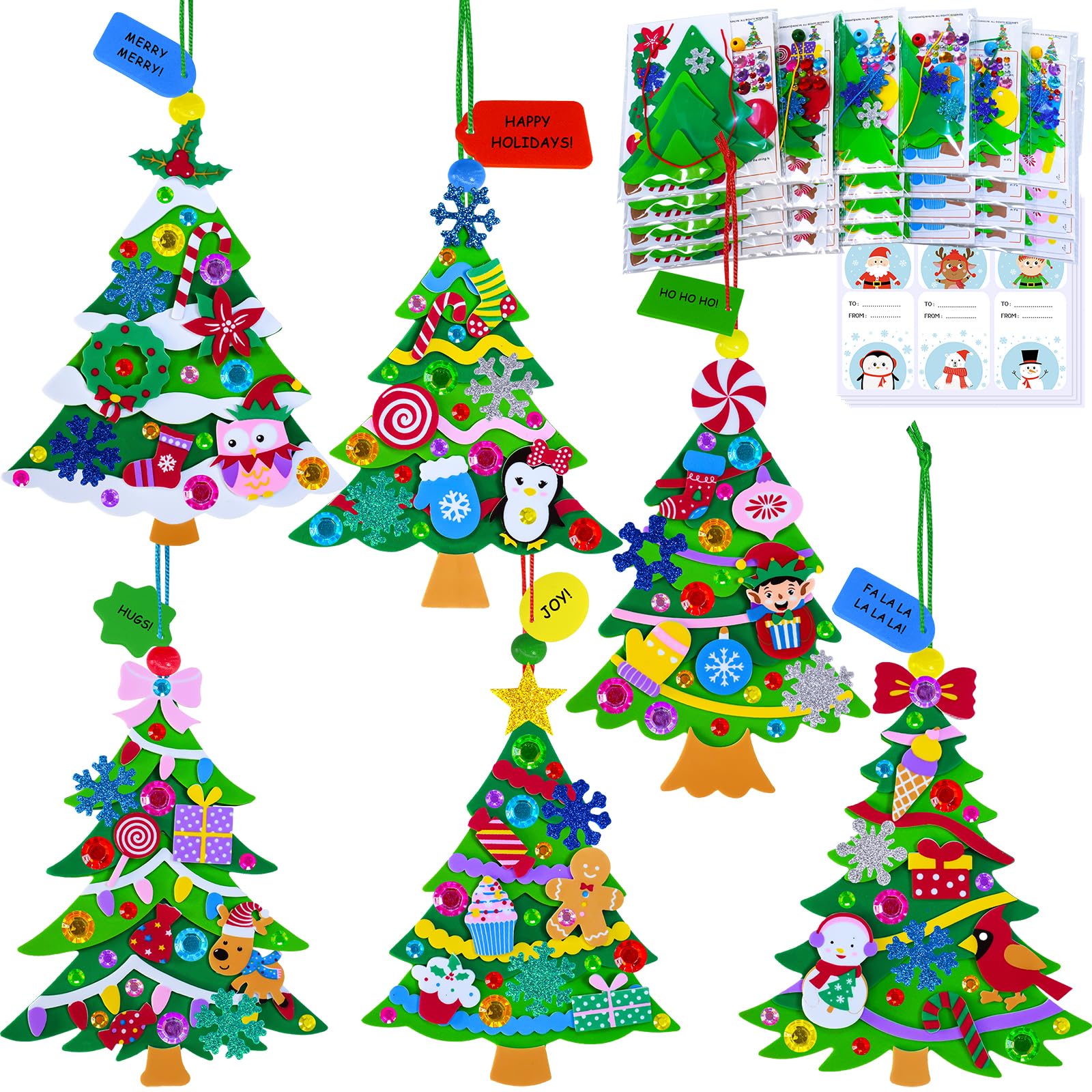 Winlyn Set di 24 kit di artigianato natalizio per artigianato invernale fai da te ornamenti per albero di pino decorazioni artistiche set artistici adesivi in schiuma Holdiay arti e mestieri per