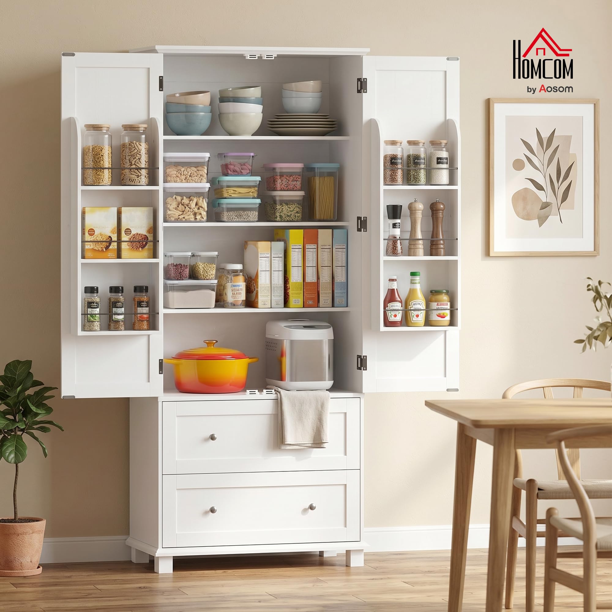 HOMCOM Buffet Haut Cuisine Armoire de Cuisine 80x39,5x184,5cm Blanc