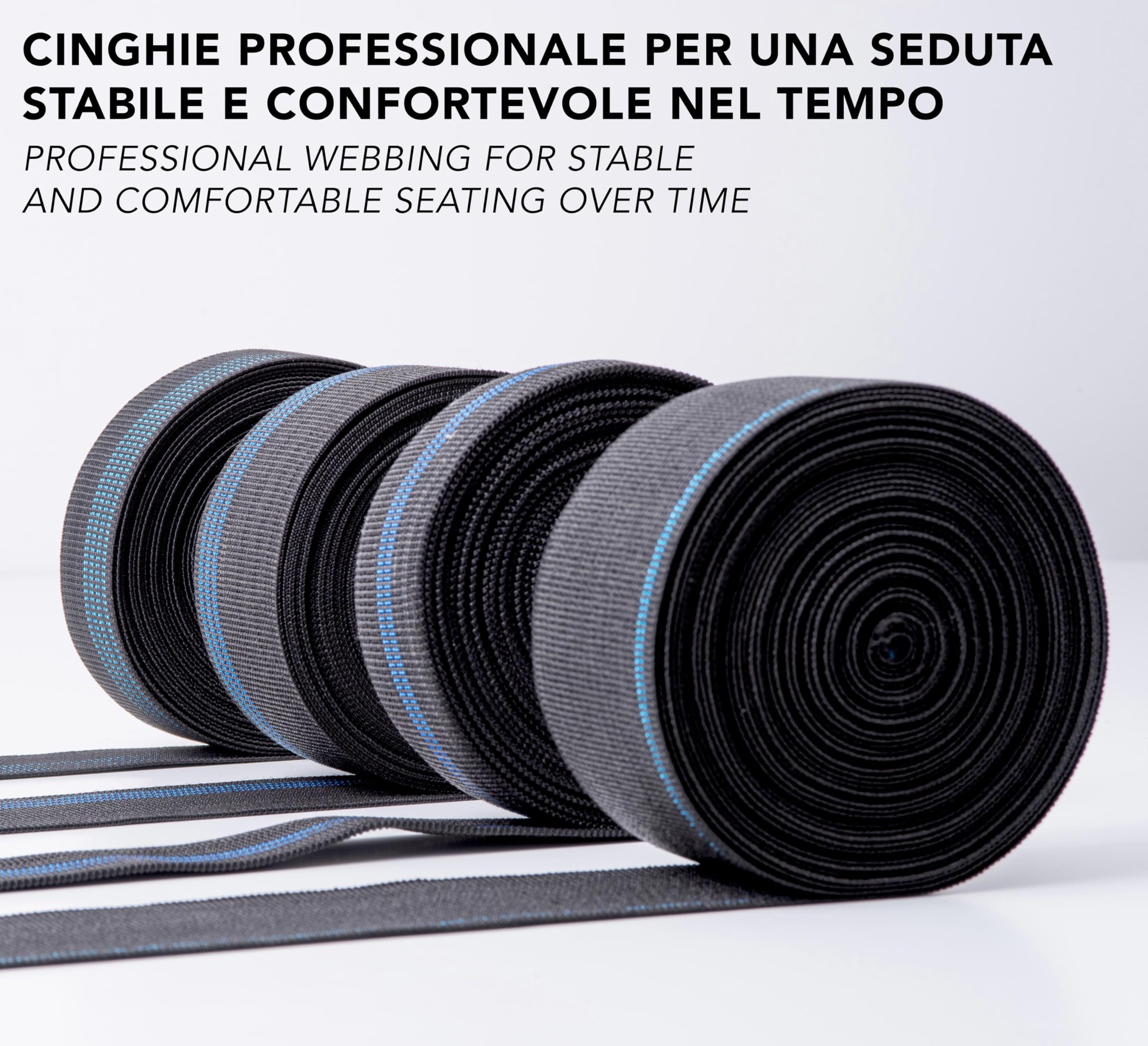 IPEA Cinghia Elastica per Divano, Sedie, Poltrone – [ 10 Metri di Lunghezza ] – Made in Italy - Larga 70 mm - Corda Fascia Tirante a 3 Righe per Tappezzeria, Sedute, Schienali – Elasticità 90%
