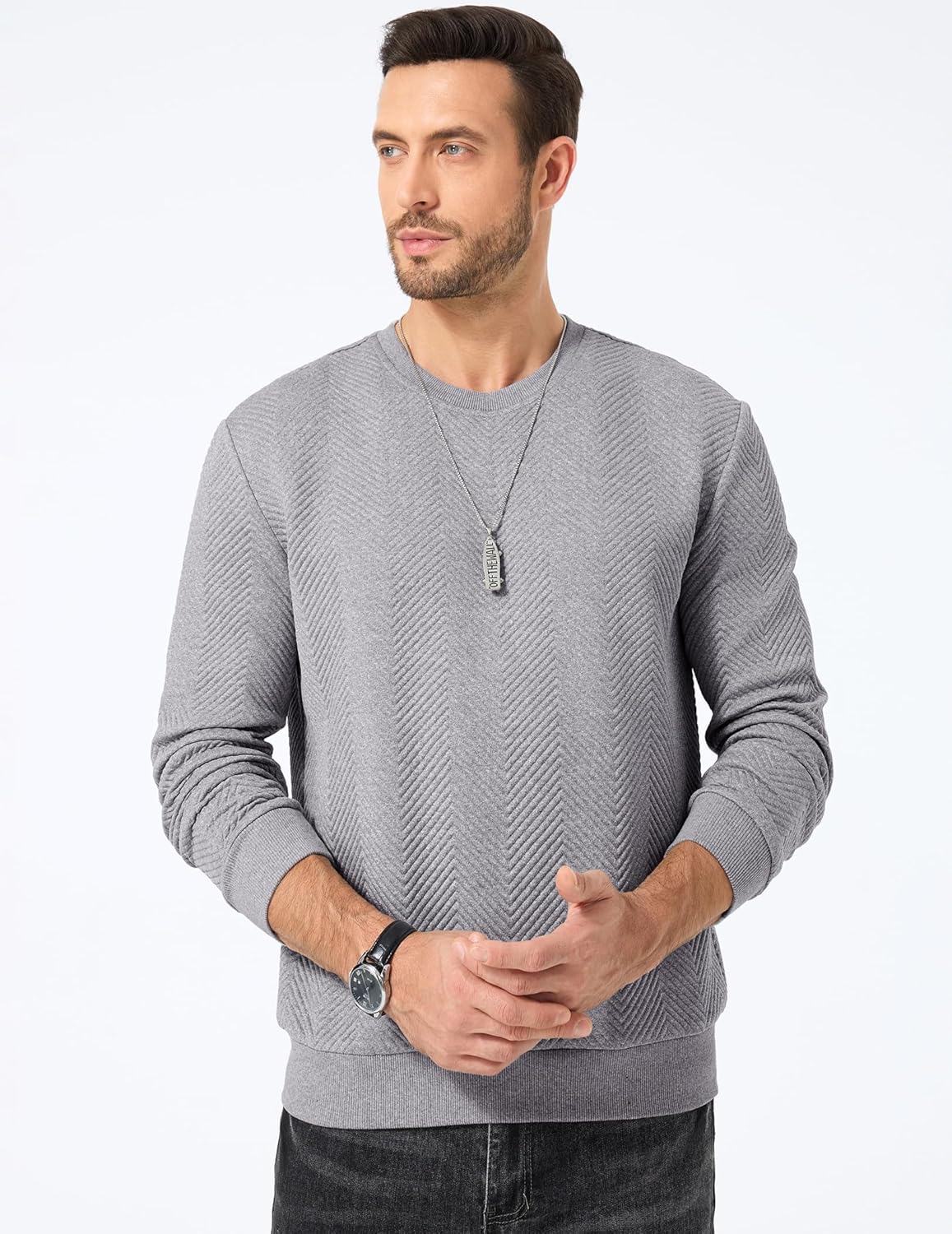JMIERR Mens Crewneck Sweatshirt Casual Long Sleeve Texture Pullover Shirt for Men - Image 3