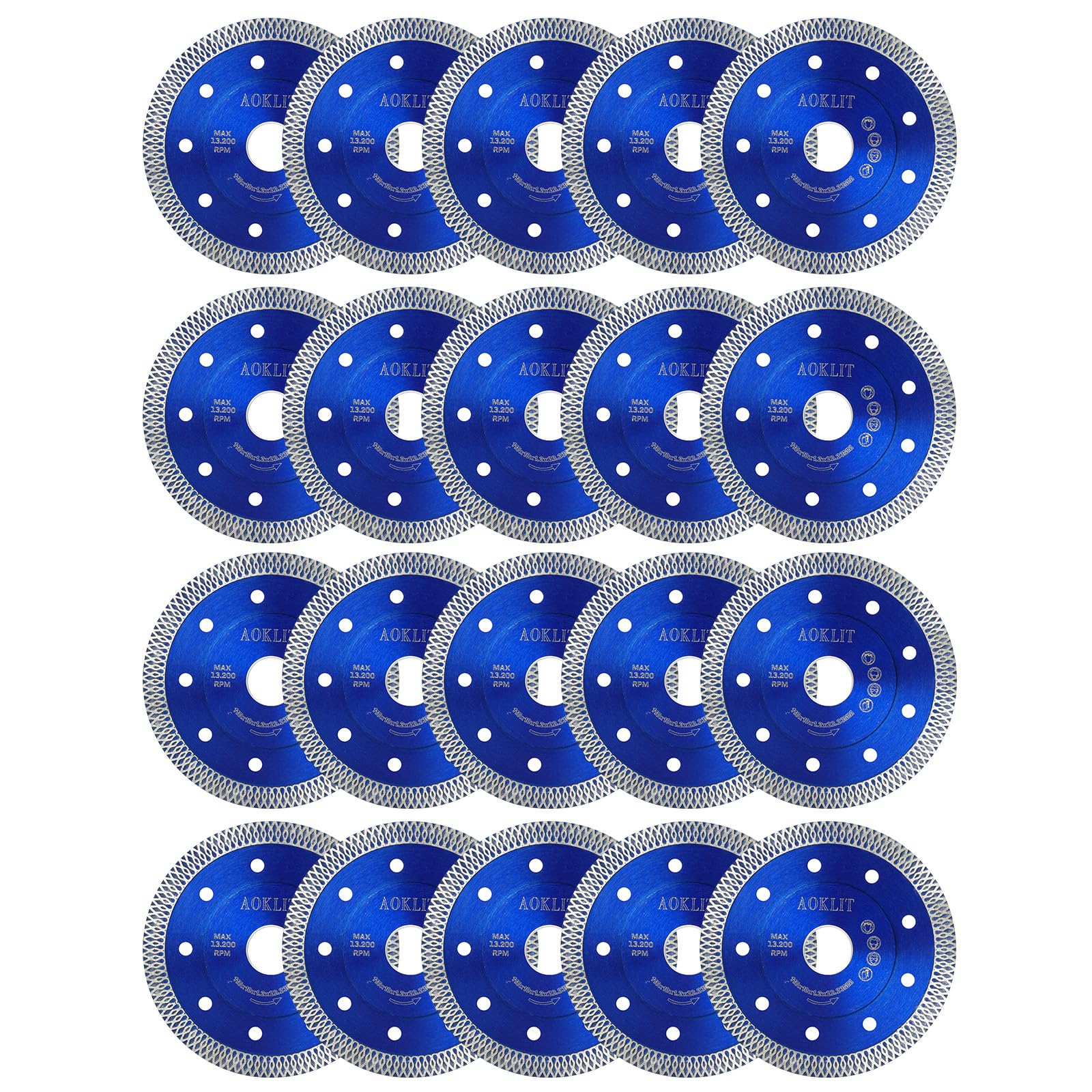 AOKLIT 4.5 inch Super Thin Tile Blade, 20 Pcs Diamond Saw Blades, Diamond Blade for Angle Grinder Cutting Porcelain Tile Granite Marbles (Blue)