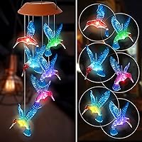 Vista 9 de Campanillas de viento solares de colibrí, luces solares que cambian de color, luces solares LED impermeables para exteriores, luces solares