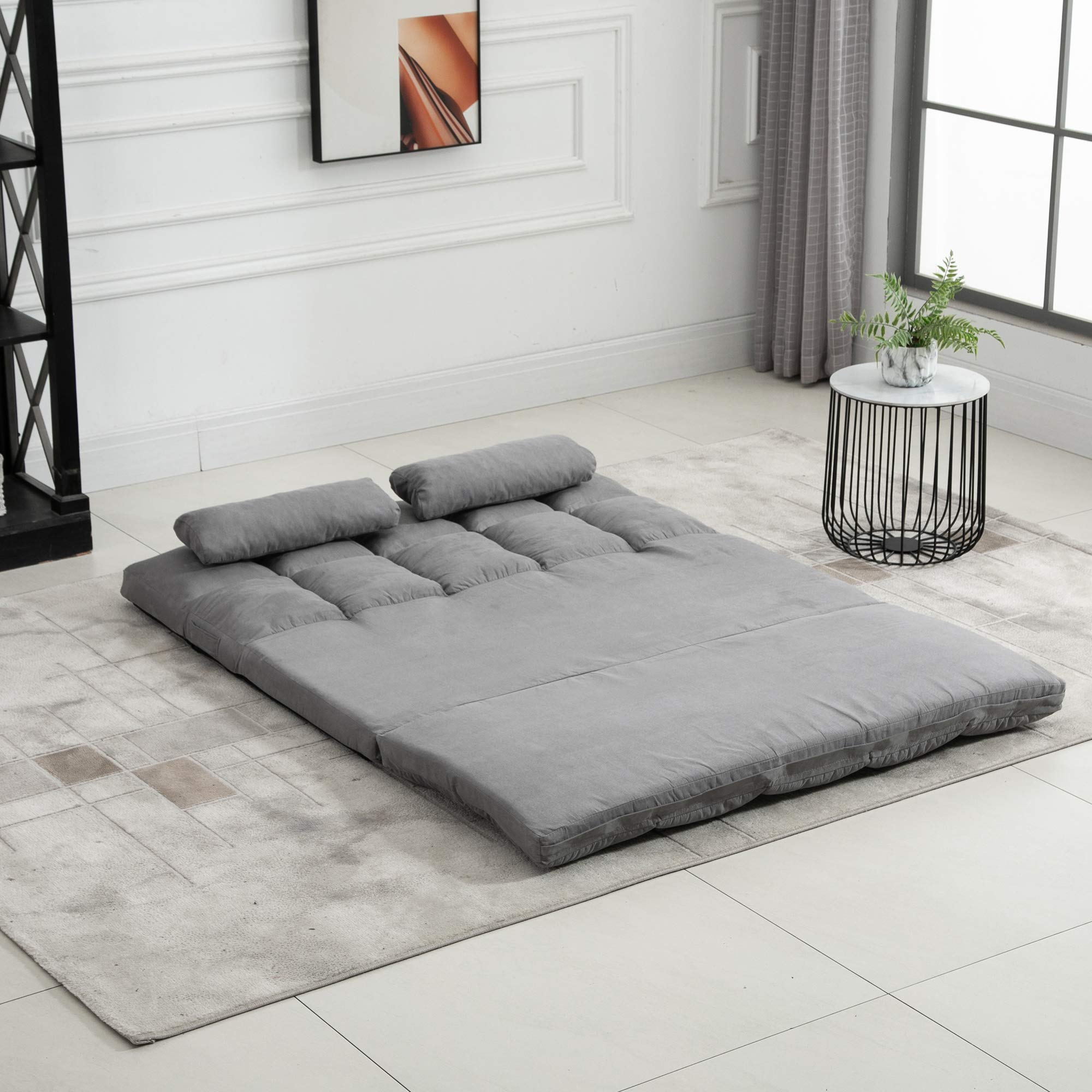 HOMCOM Divano Letto Moderno 2 in 1, Schienale Reclinabile su 7 Livelli e Cuscini, Divano per Soggiorno per TV, Giochi, Lettura, Yoga, Ufficio, 130x73x60 cm, Grigio Chiaro
