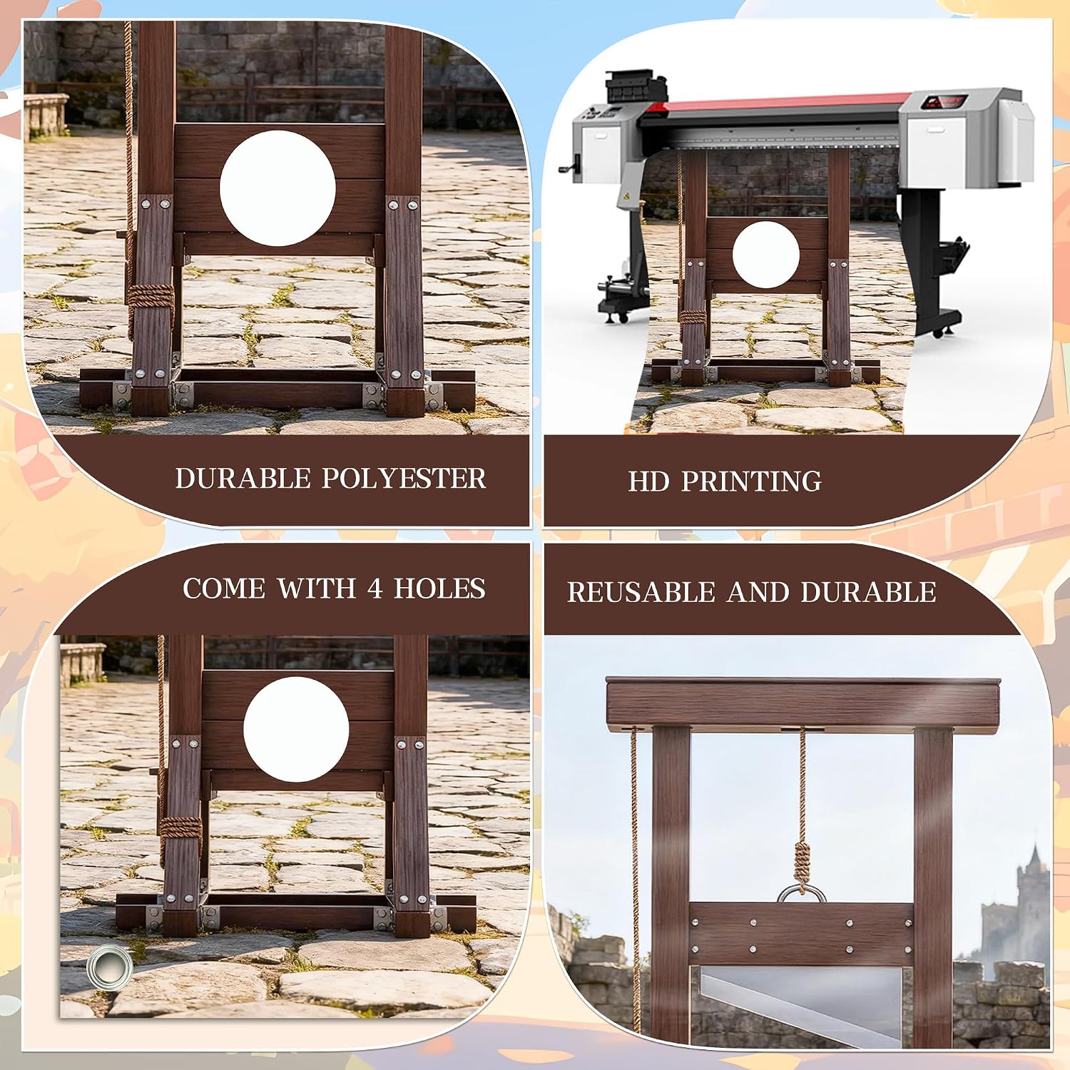 Retro Guillotine Door Banner Backdrop, Medieval Executioner Photo Door Cover, Gothic Castle Dungeon Wall Decor, Renaissance Haunted House Party Supplies, Scary Photo Prop for Carnival 35x73 Inch image 5