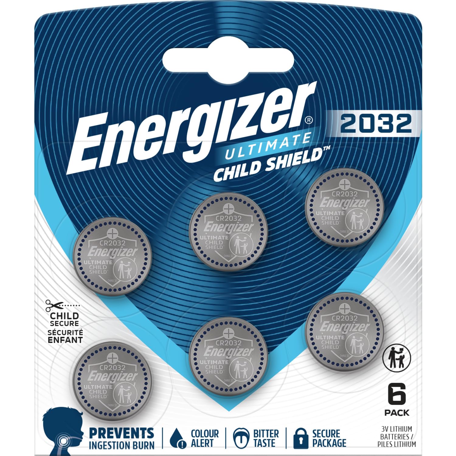 Energizer Ultimate Child Shield CR2032 Batteries (6 Pack) - 3V Coin Cell -