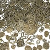 300 Gram Bulk Mixed Antique Bronze Steampunk Gear Charms - Assorted Metal Clock Watch Cog Wheels Pendants for DIY Necklace Bracelet Jewelry Making & Crafting