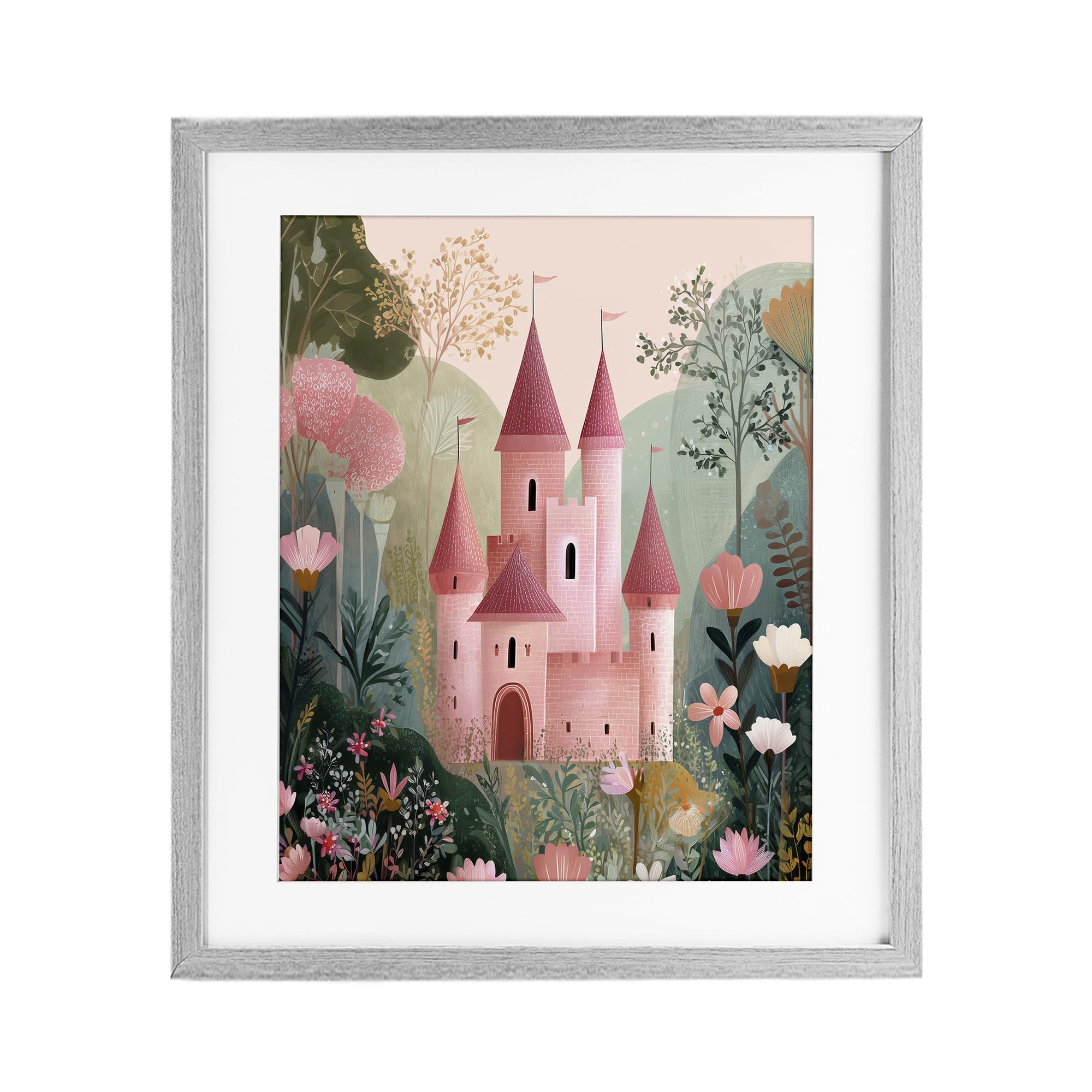 Stupell Industries Farmhouse Gray (Textured) Princess Castle Fairytale Nursery, 13 X 16 Inch Framed Print Under Glass