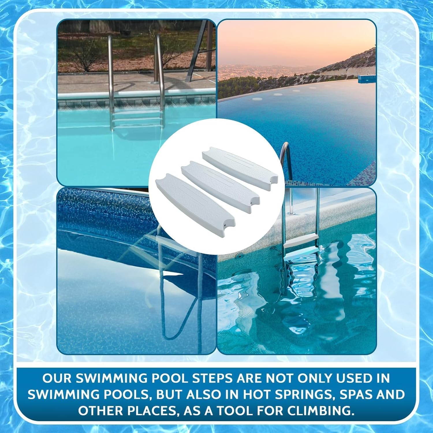 ECOTRIC Universal 18" Swimming Pool Ladder Steps Molded Plastic Rung Step Pedal Accessory Ladder Tread 87901 (3Pcs)