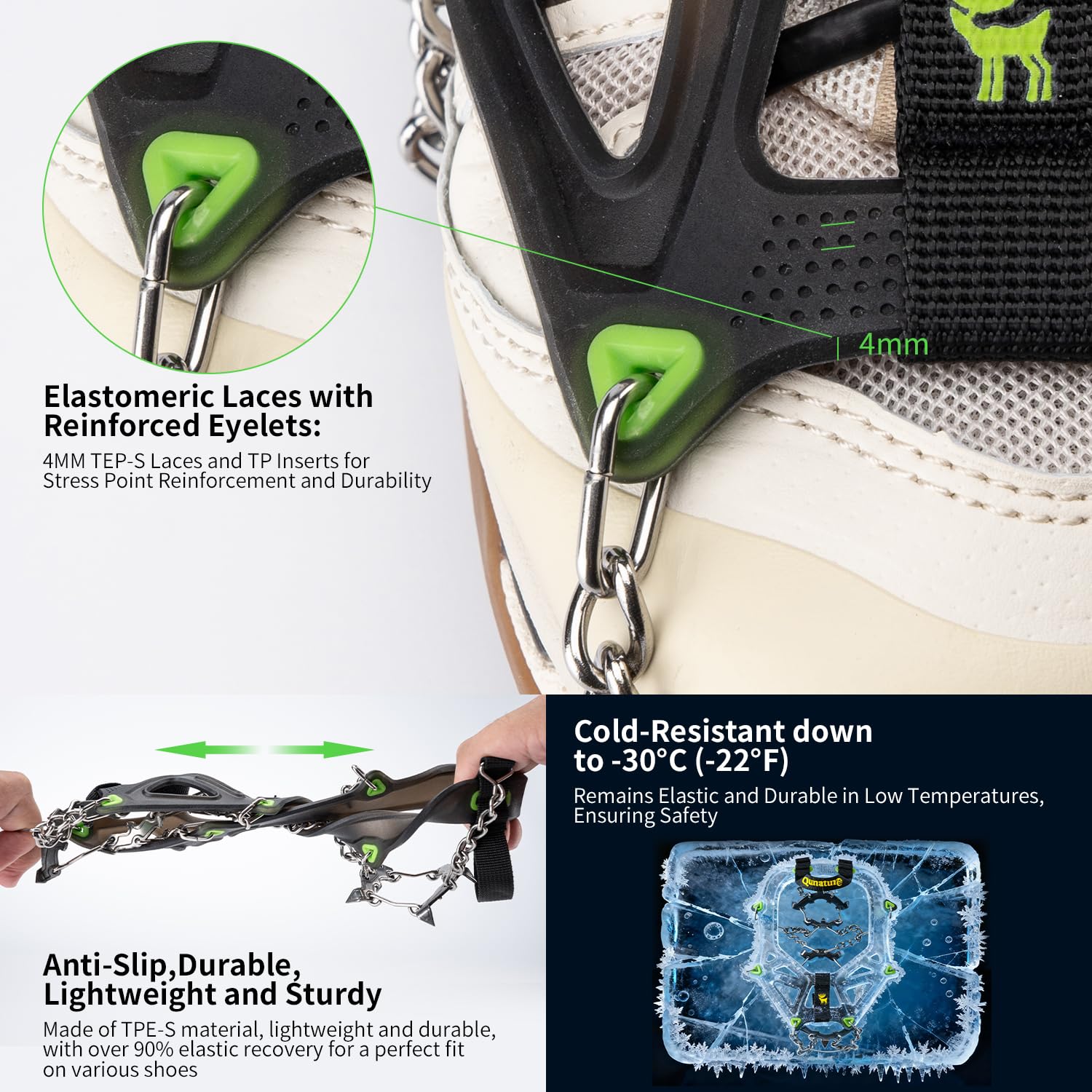 Ramponi da ghiaccio per scarpe e stivali, tacchetti da ghiaccio, trazione, impugnature da neve, unisex, 22 punte antiscivolo in acciaio inox, per escursionismo, arrampicata, passeggiate