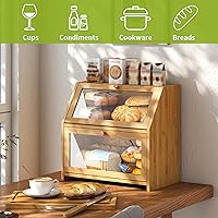 Vista 5 de BMOSU Panera con tabla de cortar, organizador de almacenamiento de pan de cocina, encimera de granja, panera doble de madera de bambú (natural)