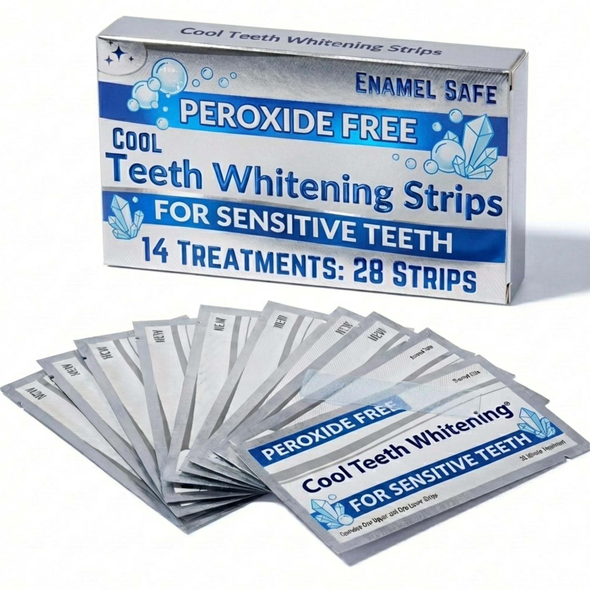 Peroxide Free Teeth Whitening Strips for Sensitive Teeth, Gentle Enamel Safe Whitening, Vegan Friendly White Strips Without Bleach, 14 Day Treatment with 28 Count Supply