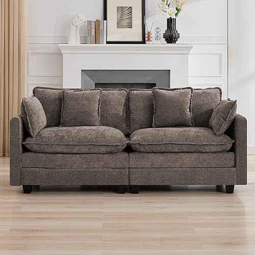 Miniatura 44 de Sofá seccional de 111'' con asiento profundo tipo nube, sofá seccional moderno y cómodo de chenilla en forma de L para juego de sala de estar, sofá