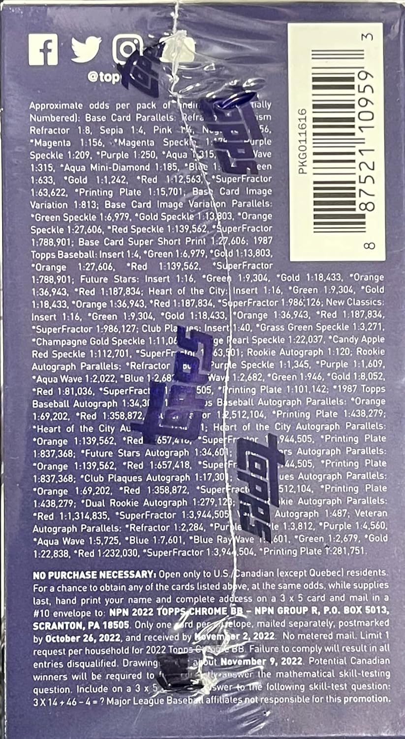 Topps 2022 Chrome Baseball Value Box - 8 Packs Per Box