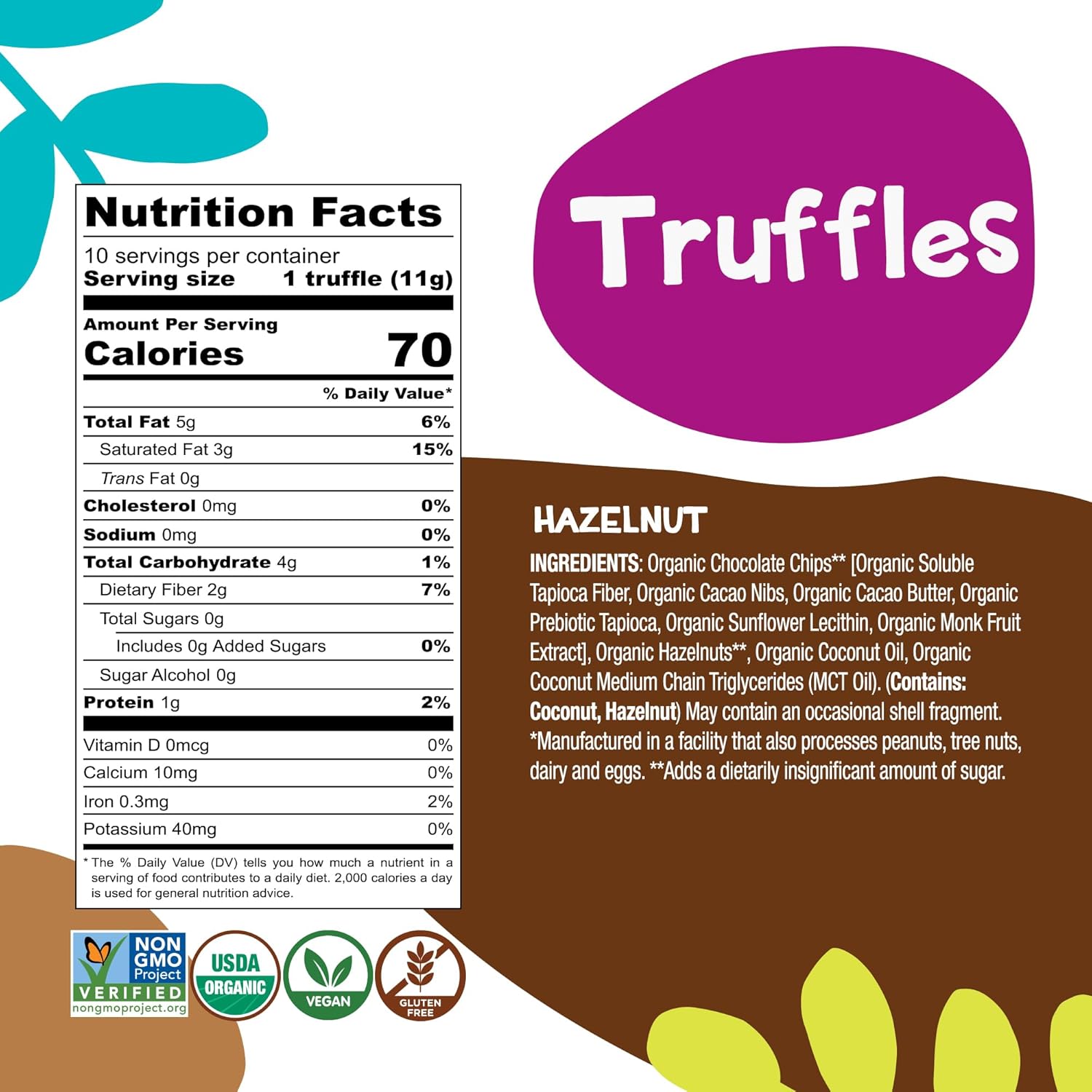 BHU FOODS Keto Fat Bombs, Organic, Vegan, Low Carb Sugar Free, Decadent Keto Candy made with Clean Ingredients, Hazelnut Chocolate Truffles (2 Bags)