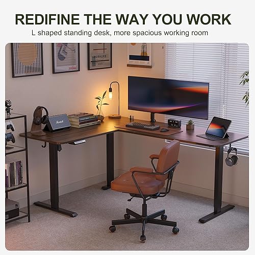 Miniatura 3 de BANTI Escritorio de pie en forma de L, escritorio de pie ajustable de esquina de 63 x 55 pulgadas con estación de carga, mesa de pie en forma de L