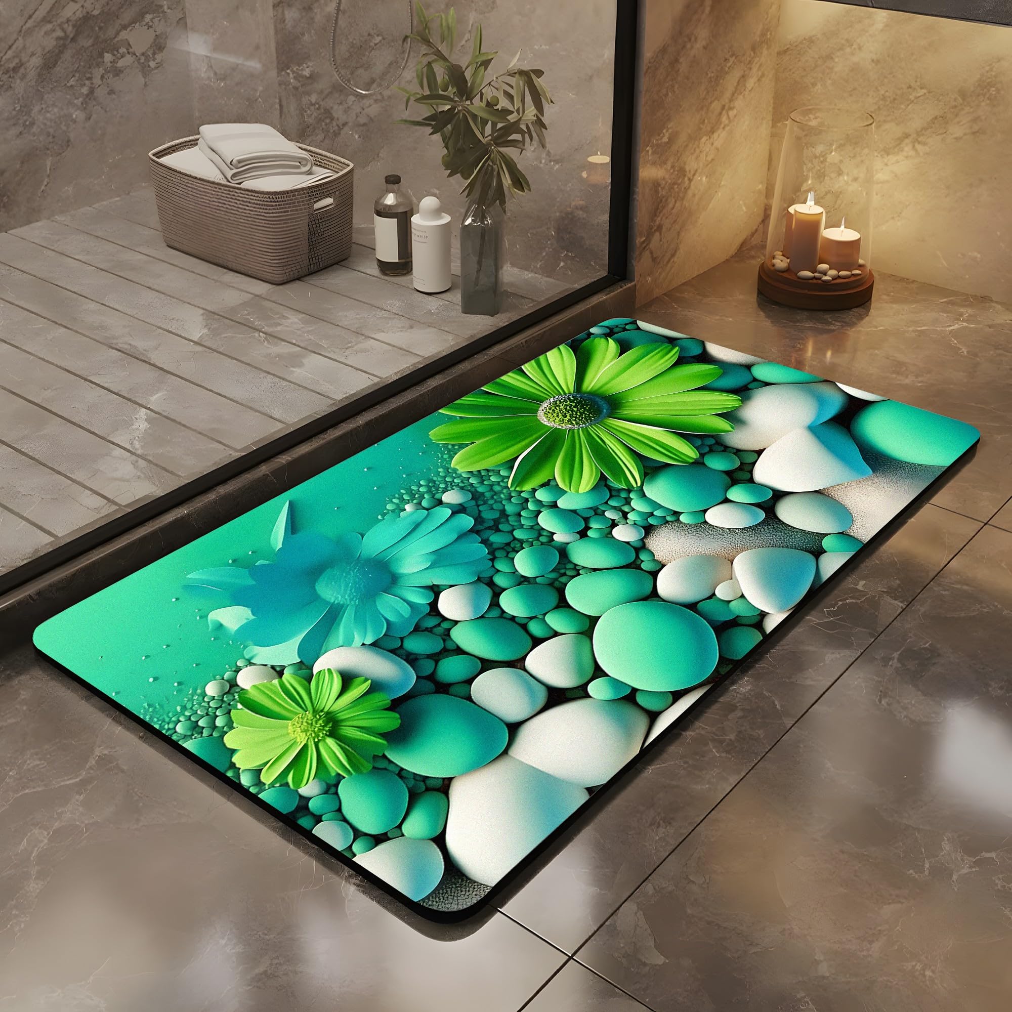 Tappeto Bagno 3D Antiscivolo Olnamaro - Assorbente, 60x40 Cm, Motivo Pietre Colorate - Foto 8