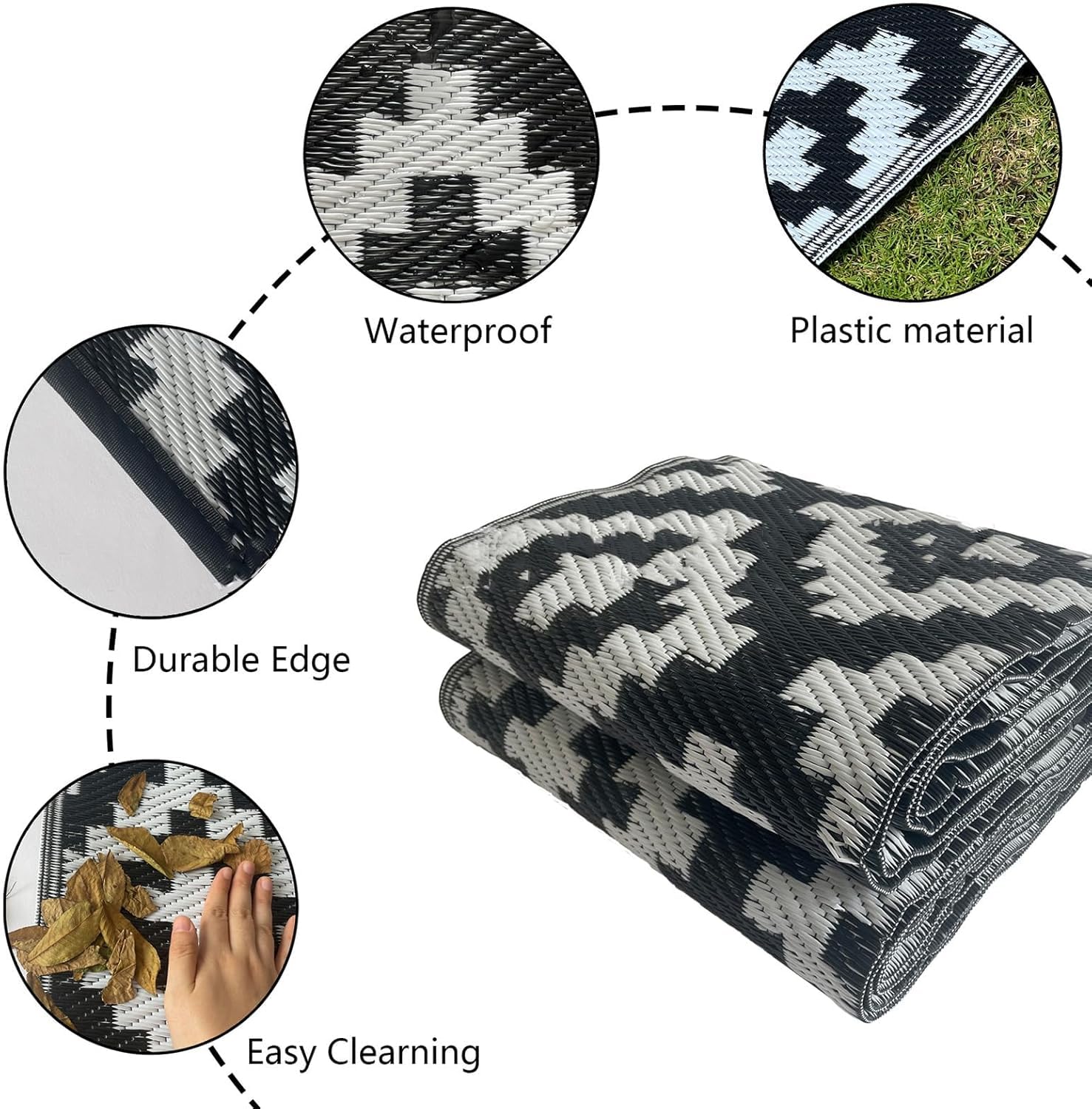 Wodoodporne dywaniki zewnętrzne na patio, recykling, plastikowa słomka, składana i przenośna mata ogrodowa, idealna do kamperów, zielona, 140 x 200 cm, trwała i stylowa dekoracja na zewnątrz