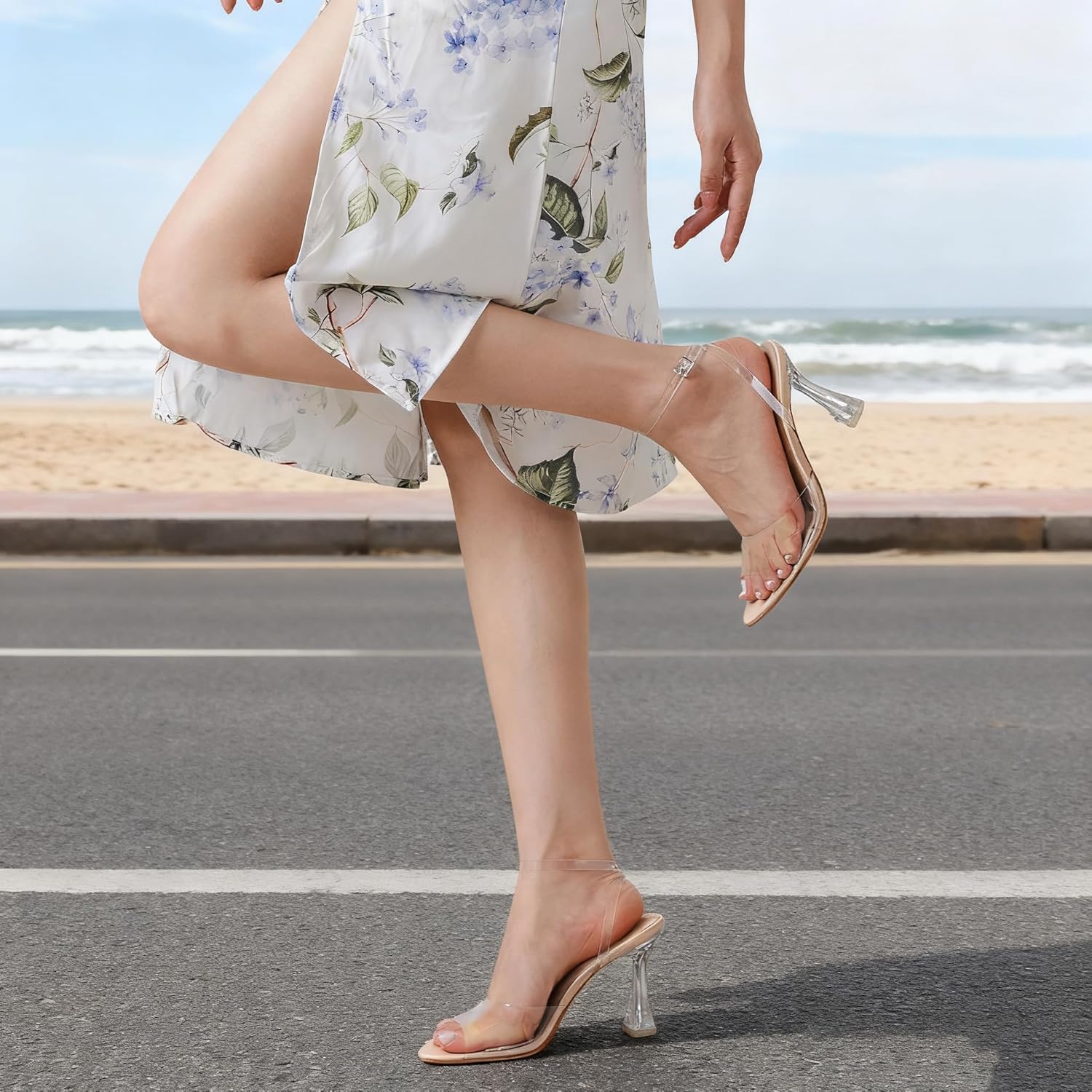 Susanny High Heels for Women Pointed Open Toe Strappy Chunky Block Heels Ankle Strap Stiletto Kitten Heeled Sandals Wedding Bridal Party Prom Sexy Dress Shoes - Image 3