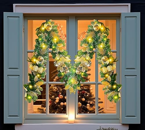 Miniatura 7 de TINKLE WELL Guirnalda de Navidad artificial preiluminada con luces para decoración de Navidad en interiores y exteriores, 40 luces LED, funciona con