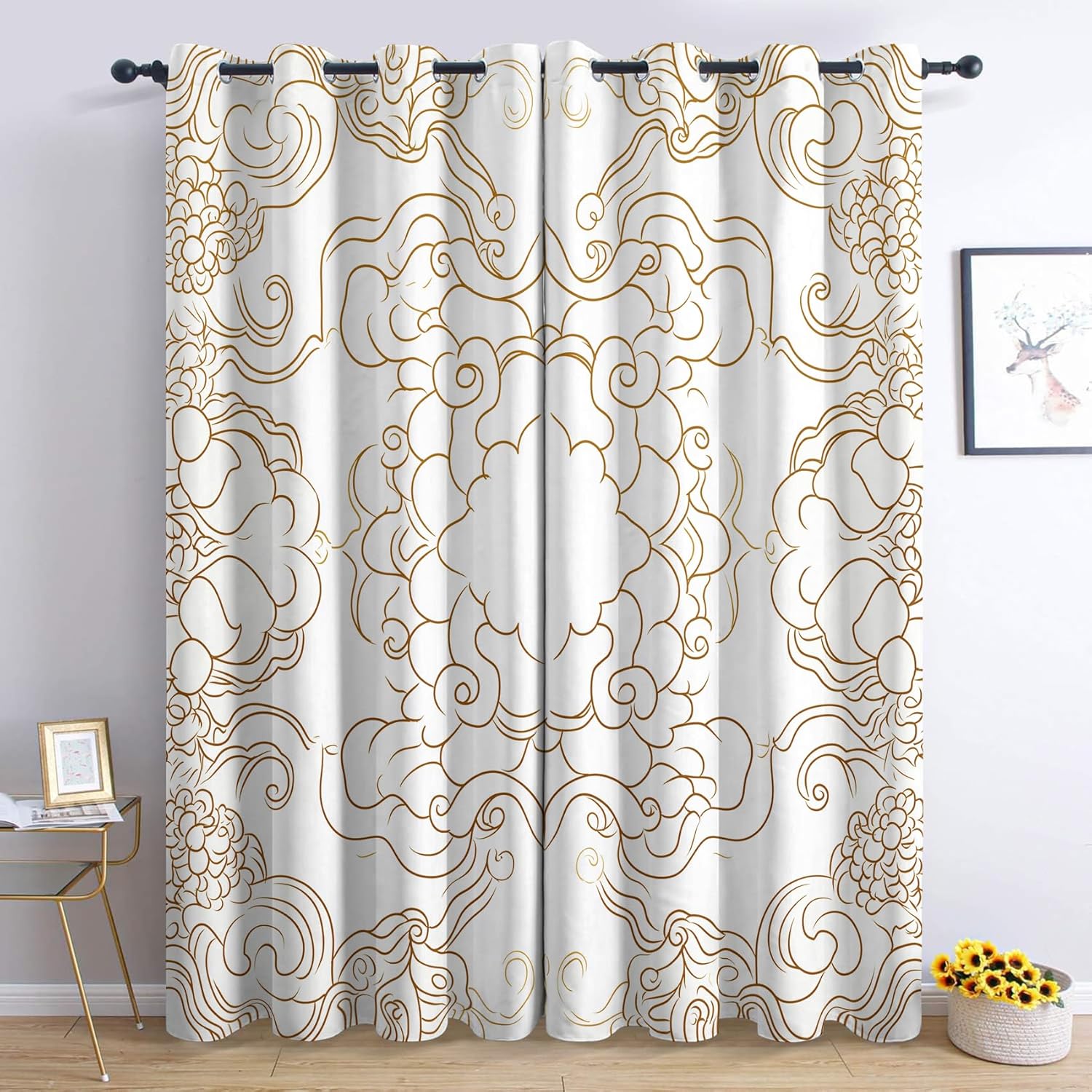 YELDAN Modern Minimalist Blackout Curtains - Oriental Curtains for Living Room & Bedroom, Window Curtains & Drapes for Home Decor, Grommet Curtains 29.5 x 63 Inch 2 Panels Set
