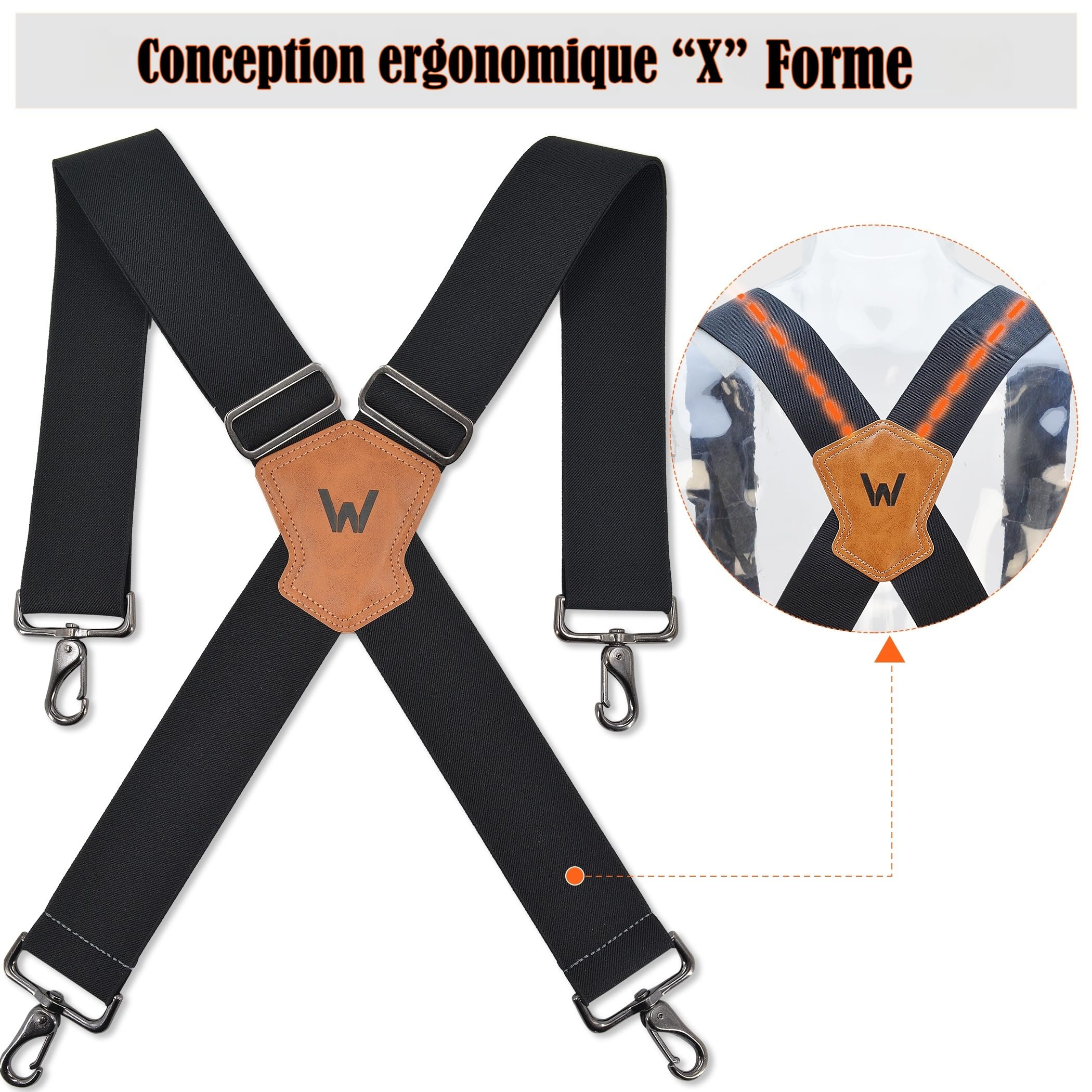 WELKINLAND Porte-jarretelles ultra-résistant de 2 pouces de large à élastique complet pour jeans, noir, Large