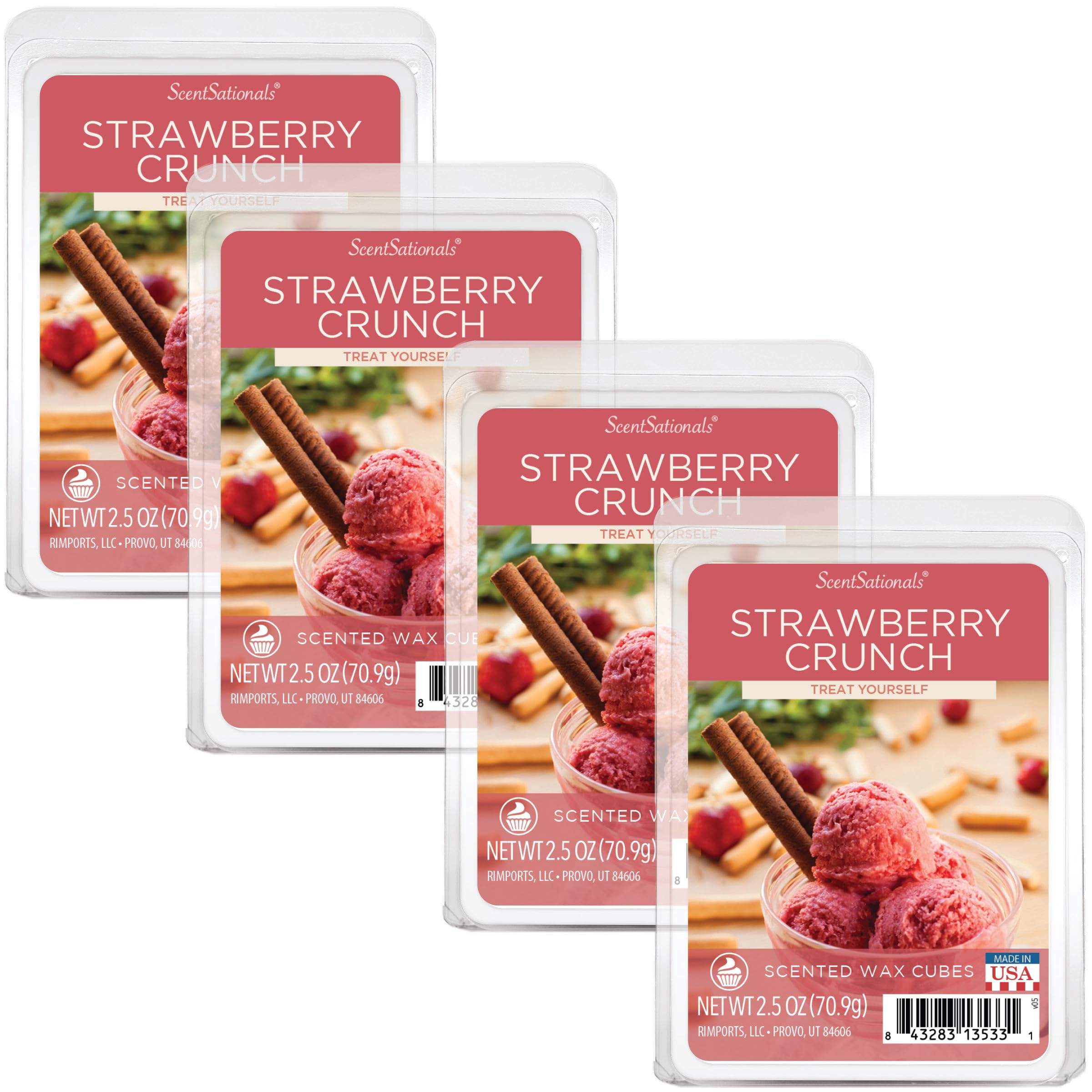 Scentsationals Wax Melts, Wax Cubes Strong Scent - Strawberry Crunch - Long Lasting Scented Wax Melts for Warmer, 10oz (24-Cubes)