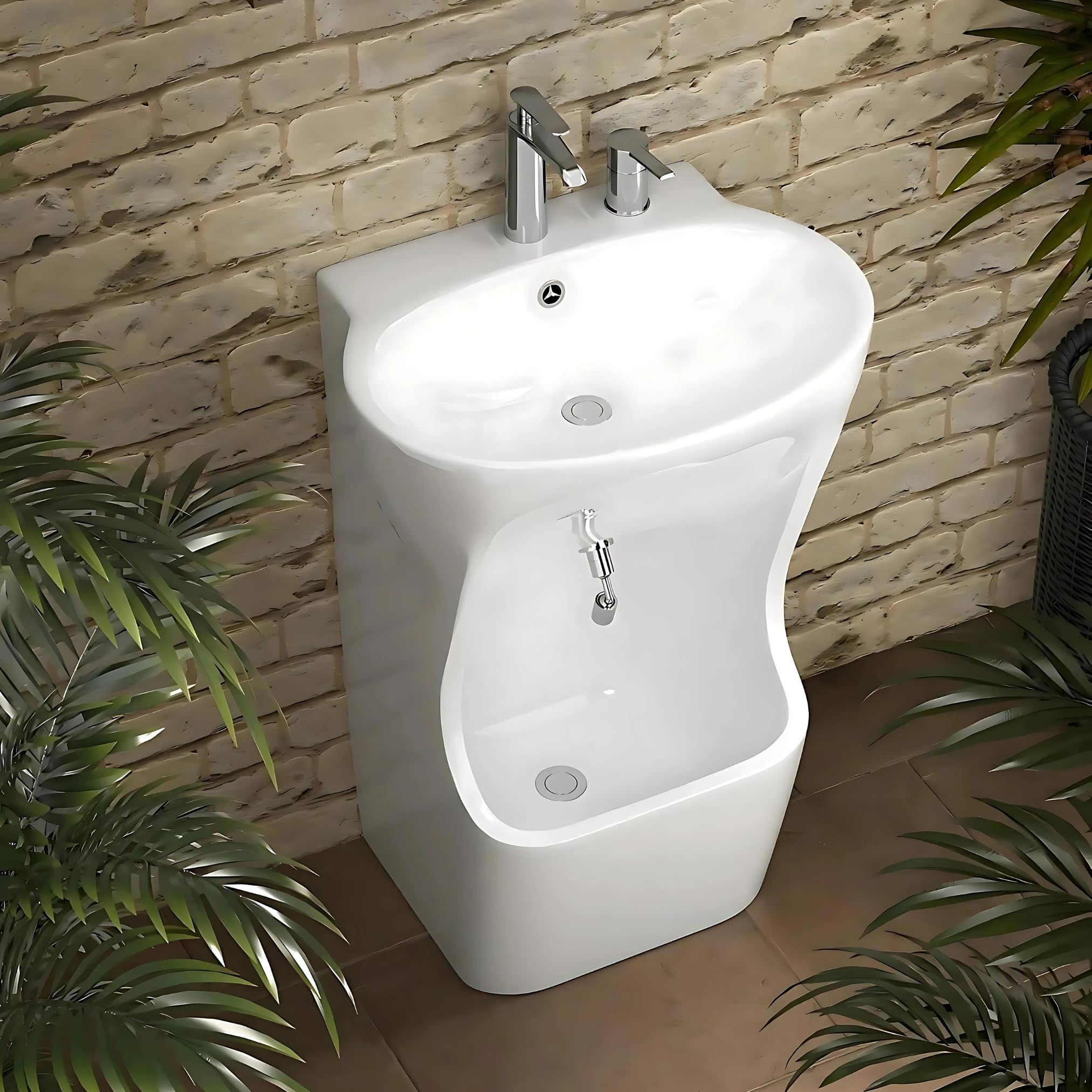 NoveraGlobal Muslim Wudu Basin for Ablution | Foot Washing Sink with All Accessories | Ideal for Home, Hotel, and Mosque | Premium Imported Ceramic Wash Basin. (56.5 × 44 × 85 cm) | 5 Years Warranty
