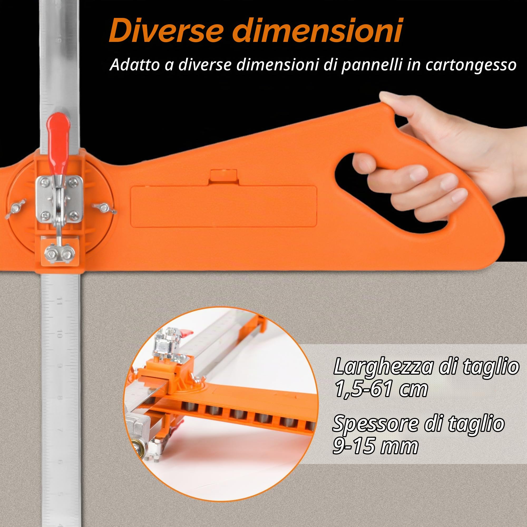 Utensile da taglio per cartongesso – Taglierina per cartongesso aggiornata 2026 – Taglierina per cartongesso con manico in nylon esteso – Strumenti pieghevoli per cartongesso con 19 ruote metalliche