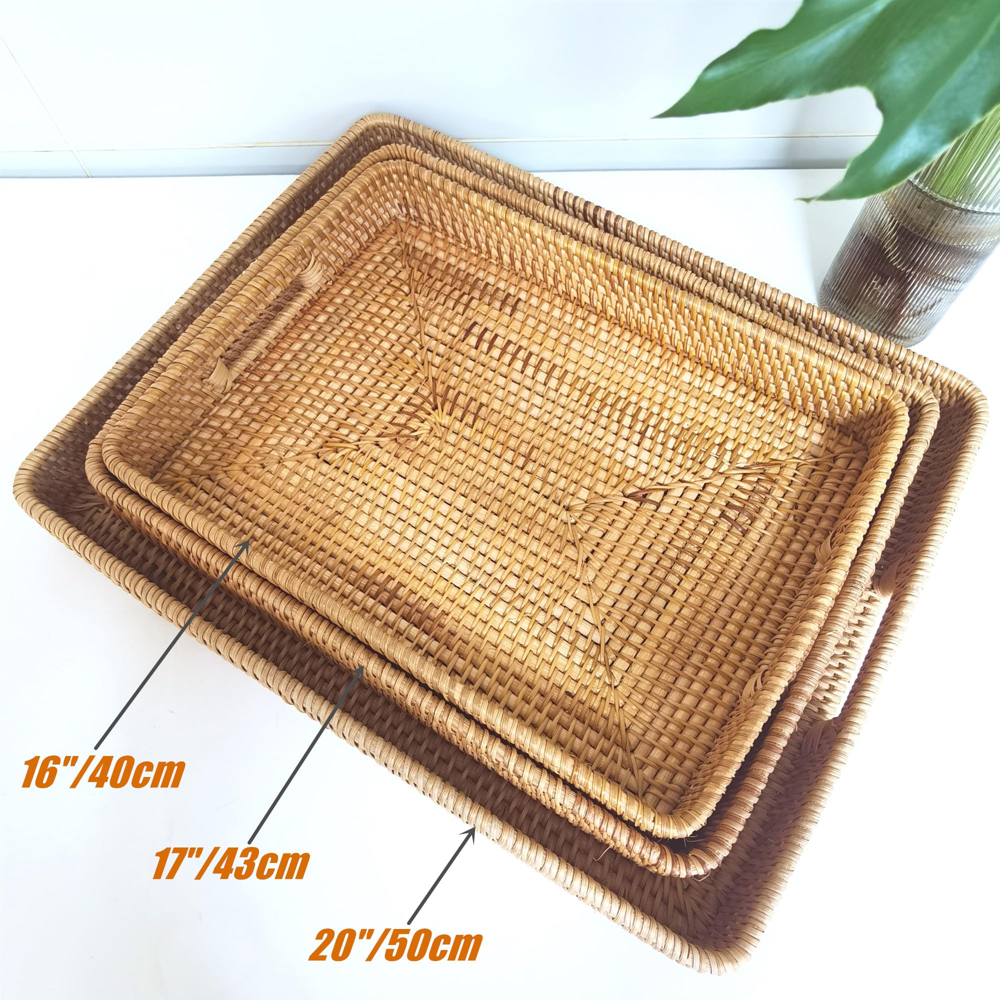 i-lan 50,8 cm große, handgefertigte rechteckige Serviertabletts mit ausgeschnittenen Griffen, rustikale dekorative Rattan-gewebte Platte für Frühstück, Obst, alle Gerichte und Tischzubehör.