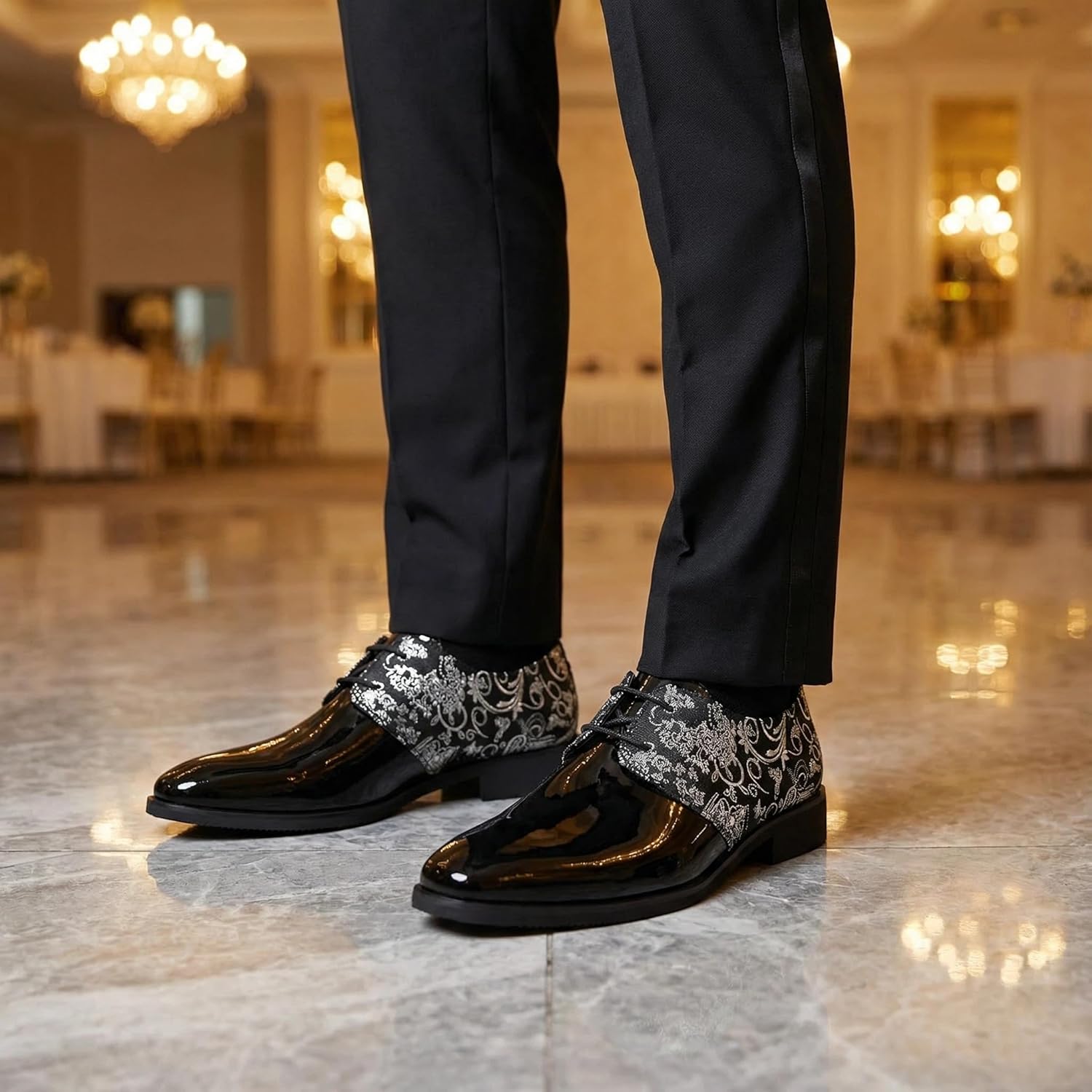 AUSTIN MILL Men's Dress Shoes Classic Patent Velvet,Tuxedo Shoe for Men,Non Slip Lace up Oxford for Wedding Prom Party Dance Business