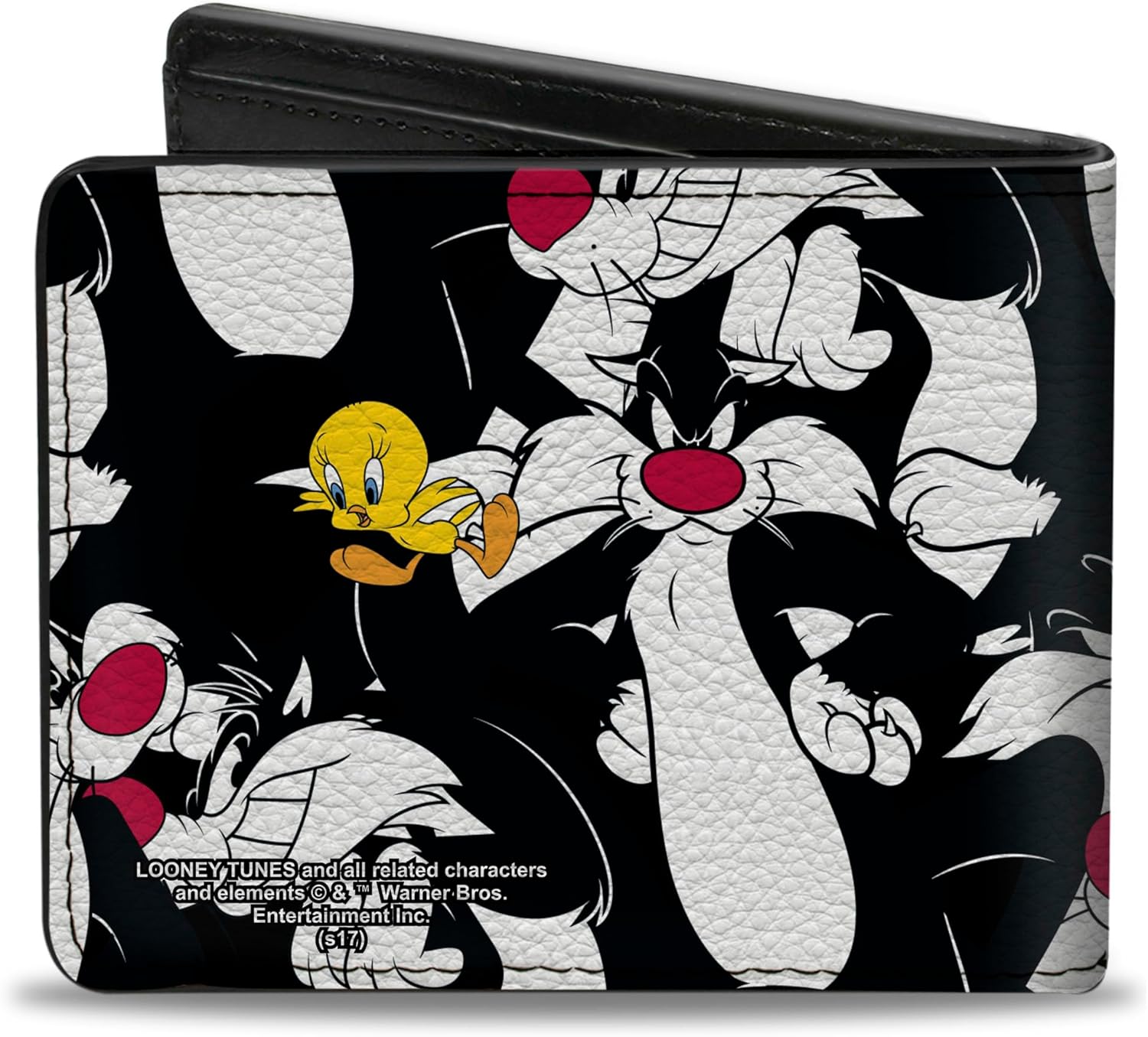 Buckle-Down Men's Looney Tunes Wallet, Bifold, Sylvester and Tweety Poses Scattered Black, Vegan Leather, Multicolor, Standard Size - Image 2