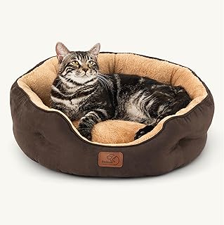 BEDSURE Katzenbett waschbar Katzen Bettchen - 51x48x15cm Katzenbett mit zweiseitig Innenkissen Katzenschlafplatz für Katzen oder kleine Hunde, Braun