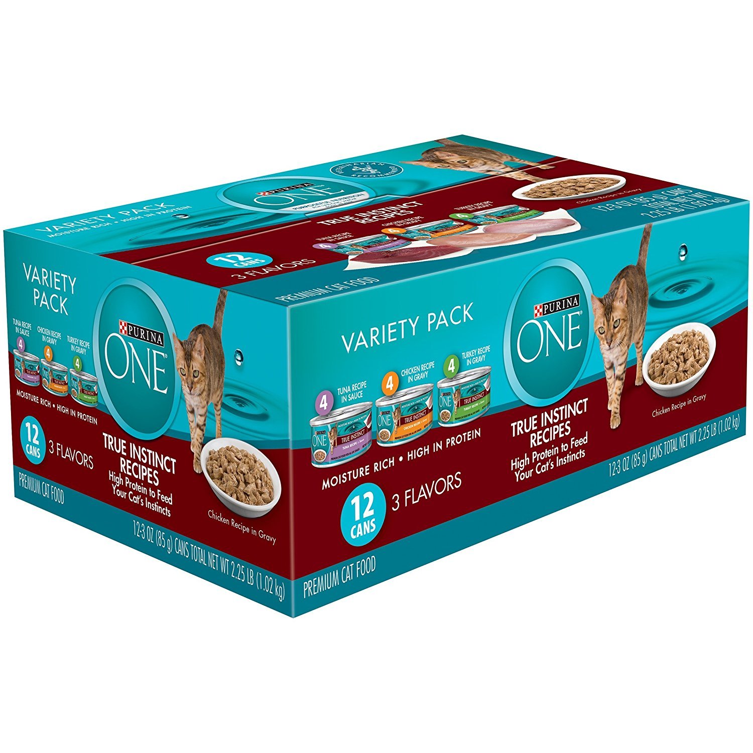 Purina ONE Wet Cat Food Variety Pack, Tuna, Chicken and Turkey Recipes, (12) 3 Oz Cans