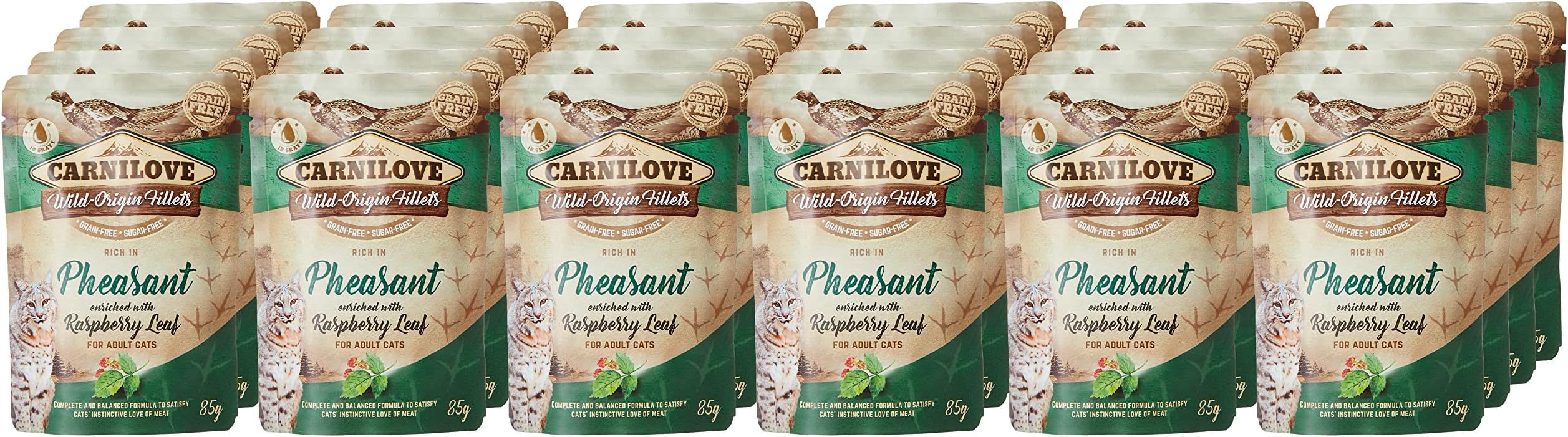 Pheasant enriched with Raspberry Leaves for Adult Cats (Wet Food Pouches) 24x85g