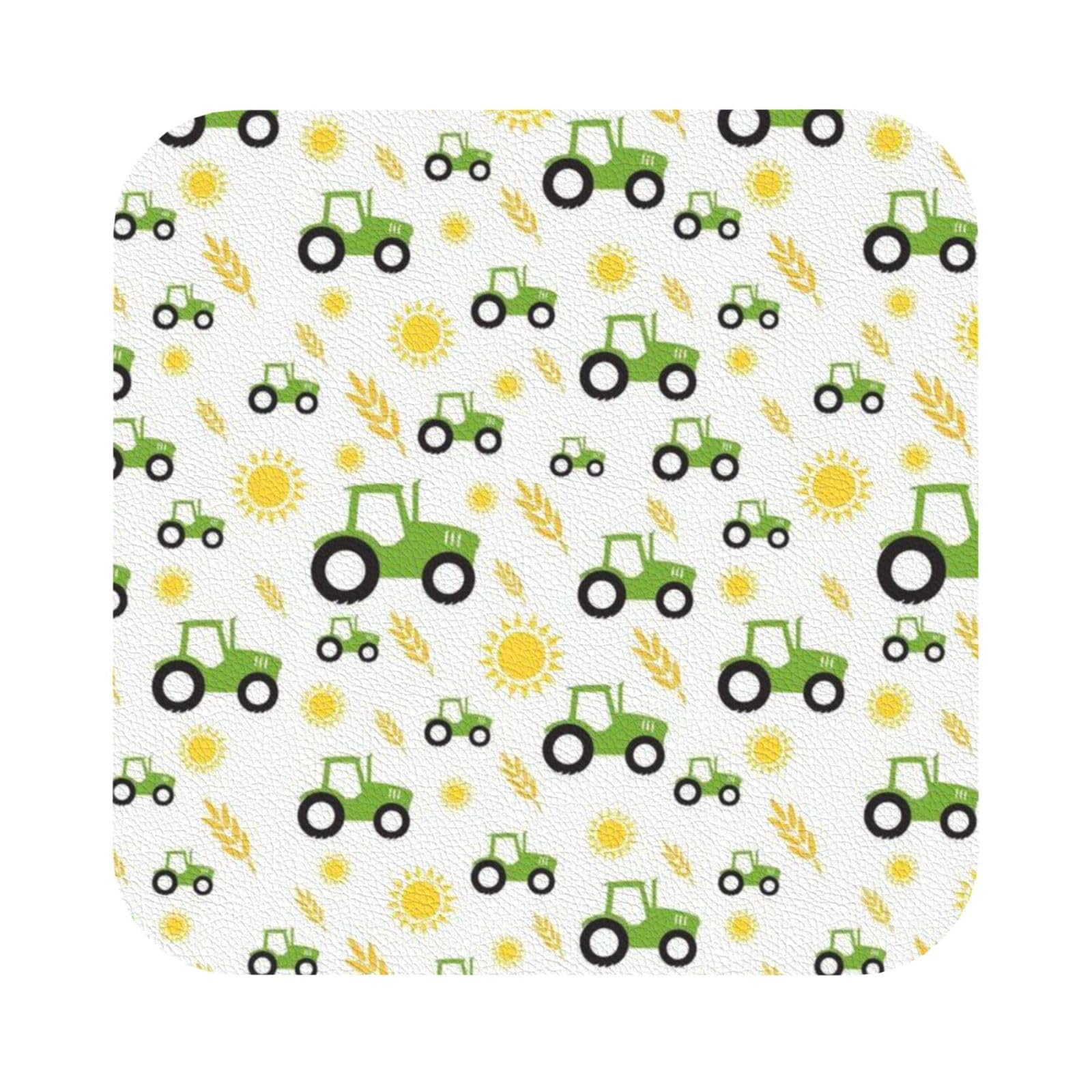 tractor farming PU Leather Coasters Set of 6 Square Drink Coasters