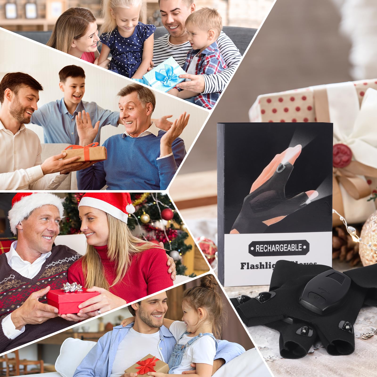 2X Gant Lumiere Mecanique, Gants de Pêche, Lumineux LED Adulte, Cadeau de Noël, Rechargeable Pêche Cadeau Pecheur pour Hommes, pour la Réparations et Le Travail