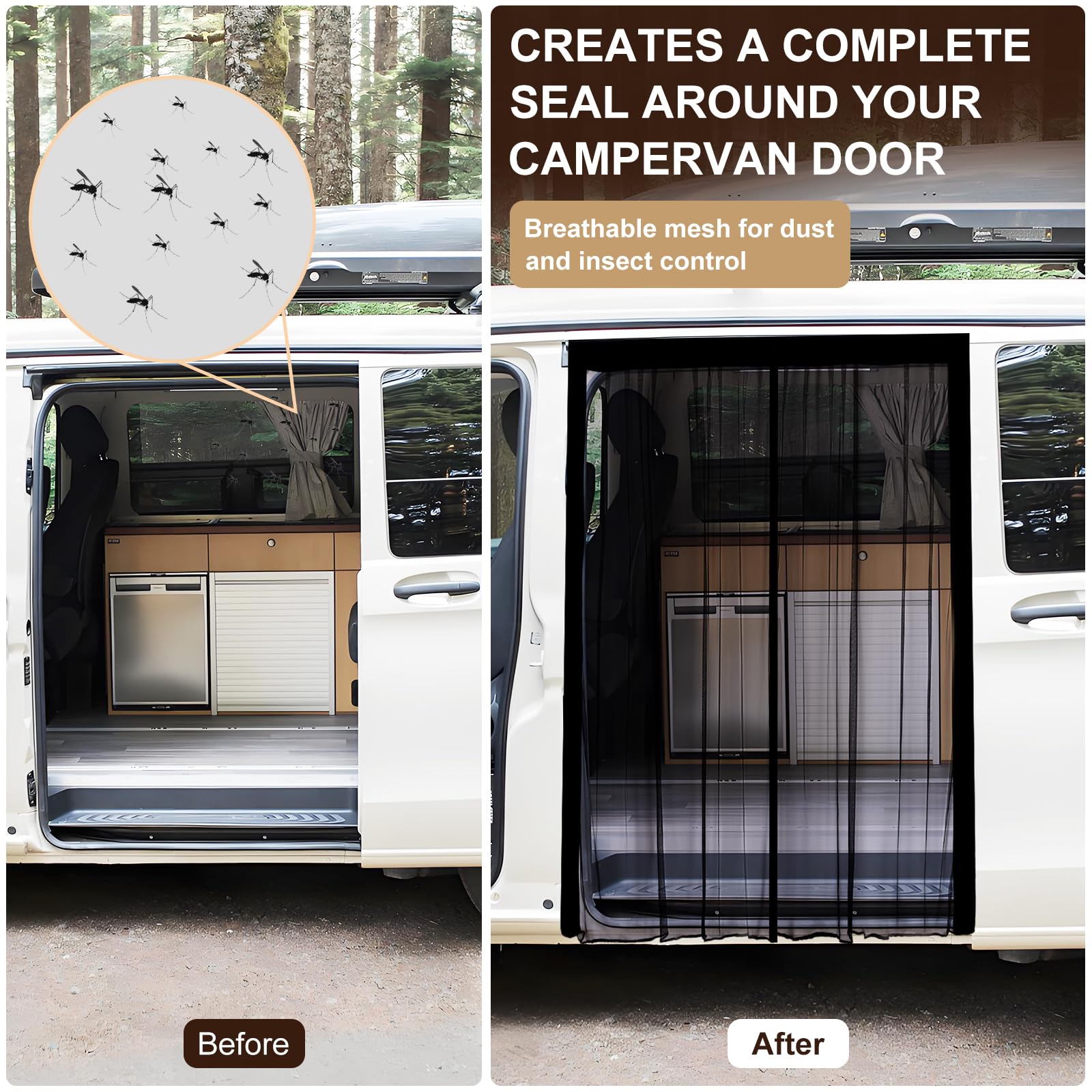 Mosquitera magnética para furgoneta, mosquiteras para coche, imanes Universa, cierre magnético central, autocaravanas, puerta lateral/maletero, ventilación, 180 x 150 cm