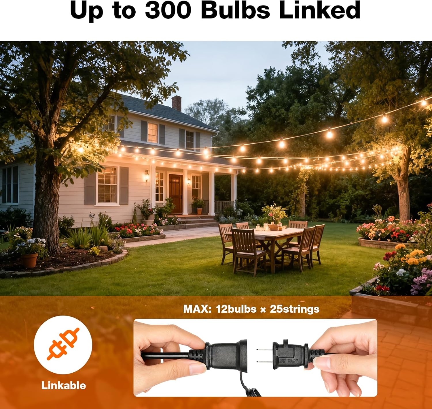 LEDVANCE 24-ft Outdoor String Lights, Edison Shatterproof S14 Bulbs, Linkable, String Lights for Outside/Indoor, IP65 Wet Rated, 2200K, Amber Glow, Extra Bulb Included - 1 Pack (63193)