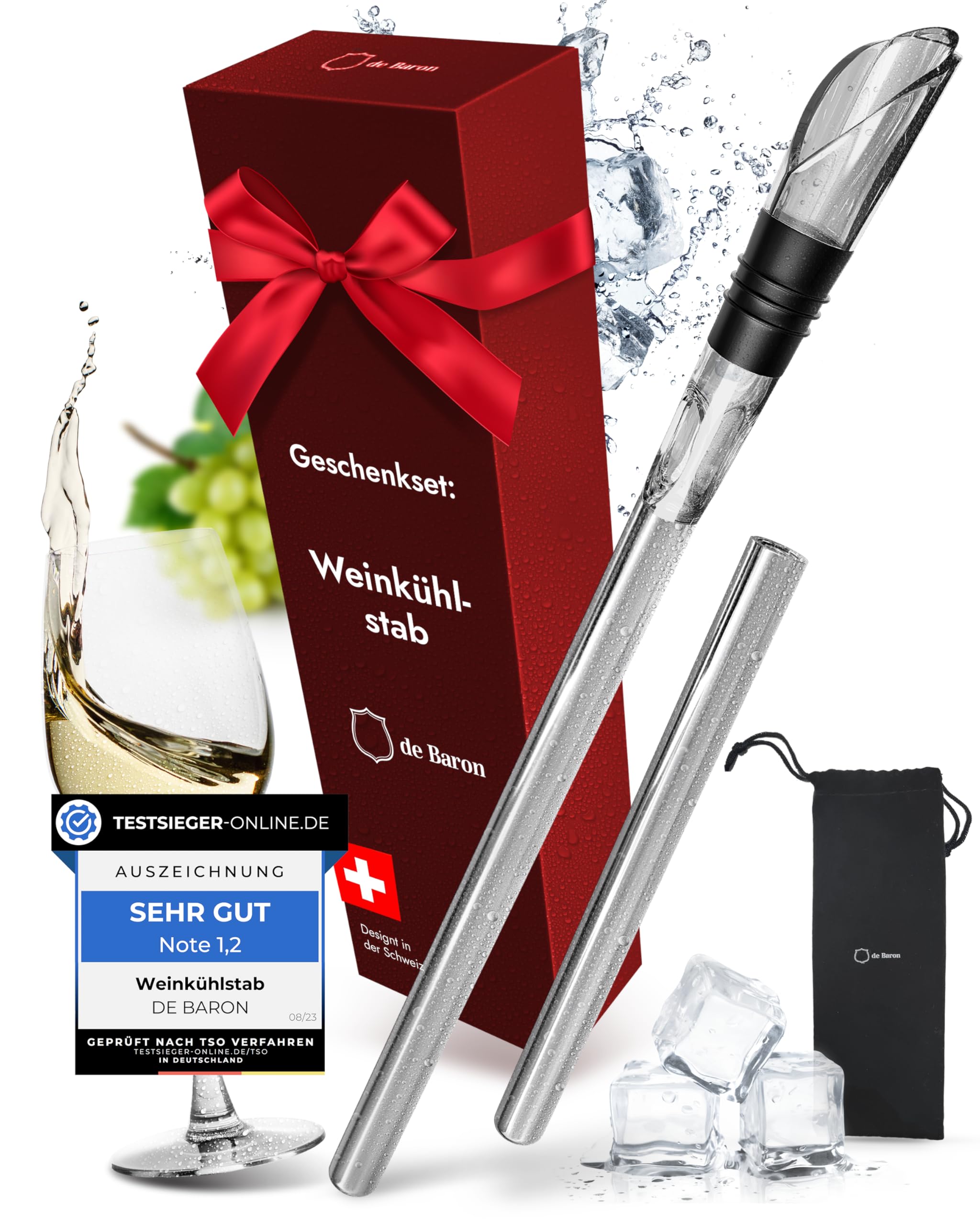Mohito Asta Refrigerante Per Vino Con Tappo Sottovuoto – Bacchetta Raffreddante, Versatore Salvagoccia, Regalo In Scatola