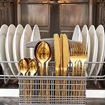 Dicunoy 24 PCS Gold Cutlery Set, Gold Silverware Forks and Spoons, Stainless Steel Gold Plated Cutlery Utensils with Storage Case for Wedding Festival Christmas Party Dinner Table, Service of 6