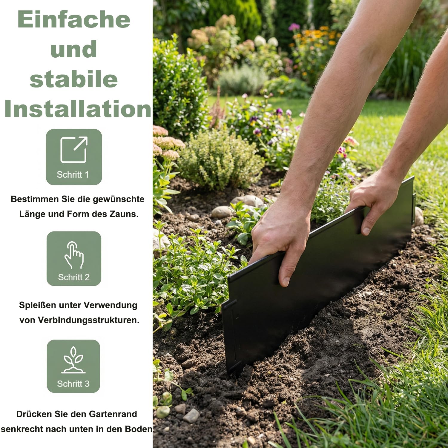 Aufun Bordure de Jardin Gazon en Acier Galvanisé 5m x 15 cm Bordure de Séparation Résistante 1mm, 5pcs pour Jardin Plantes Potager-Noir HAG8501B