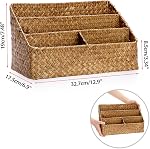 BTSKY Office Desk Organizer Natural Seagrass Desk Organizer with 4 compartments, Handmade Woven Wicker Mail Sorters, Office Supply Caddy Accessories Holder Organizer for School, Home, Office Supplies