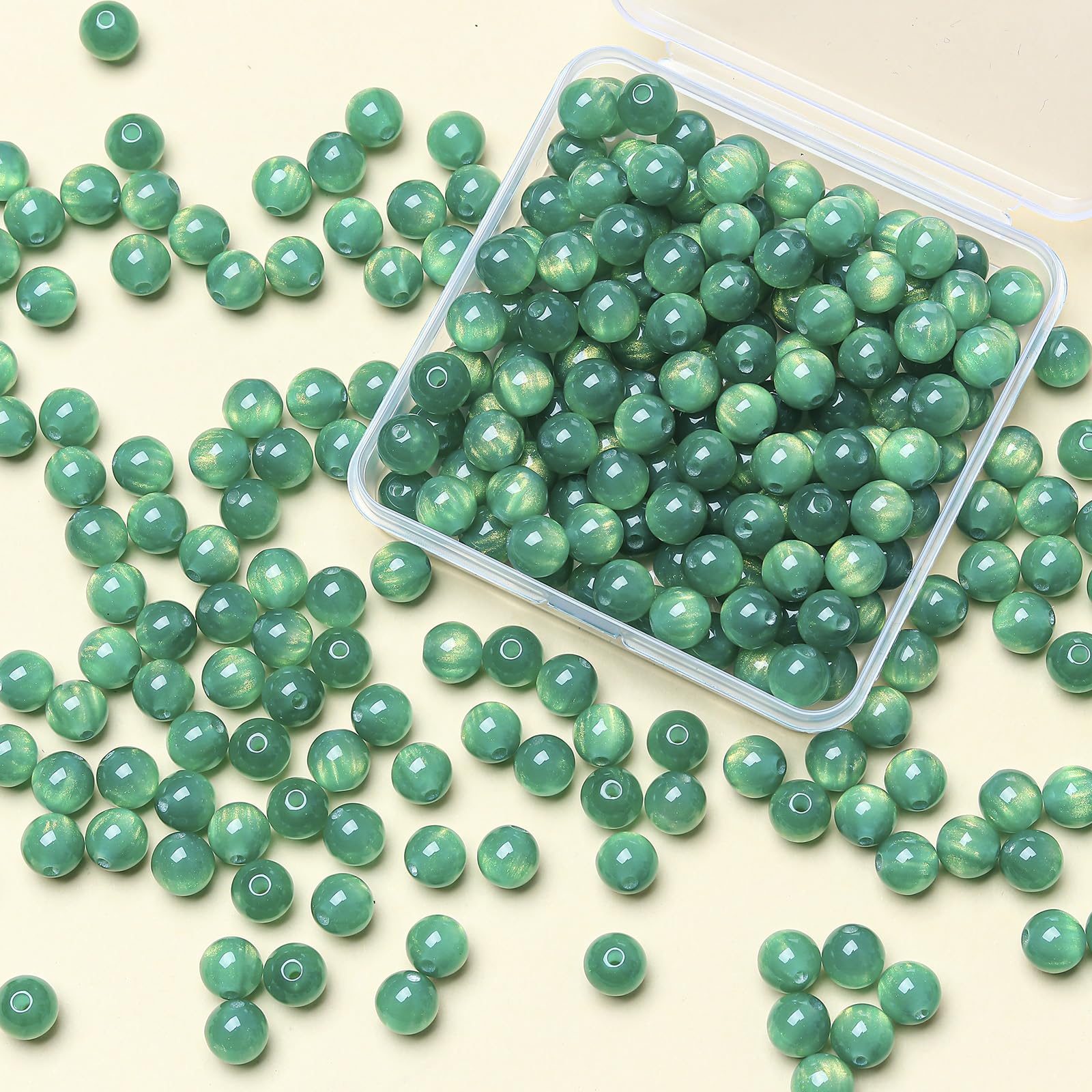 Gkelaly 8mm Turquoise Green Glass Beads for Bracelet Making Bulk, 200pcs Round Crystal Beads for Jewellery Making, Necklaces and Earrings