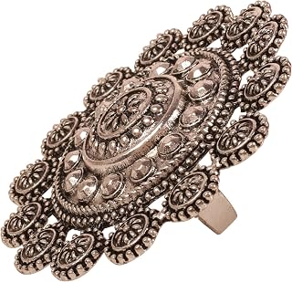 Indian Bollywood Desire Exclusive Handcrafted Designer Jewelry Adjustable Size Finger Ring in White Tone for Women.