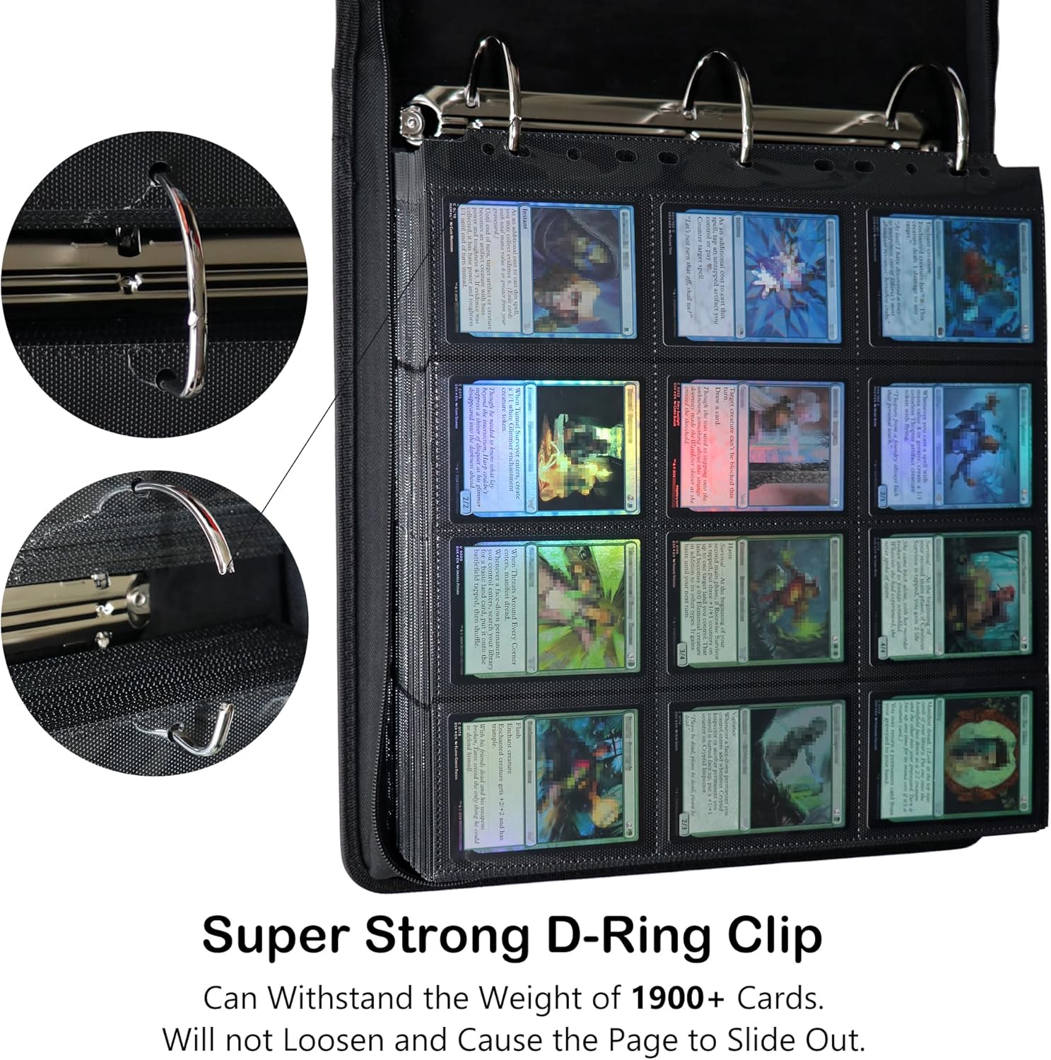 12‑Pocket Ringed Card Binder – Fits 1920 Trading Cards – Album with Archival Black Pages for TCG, Sports, MTG(White)