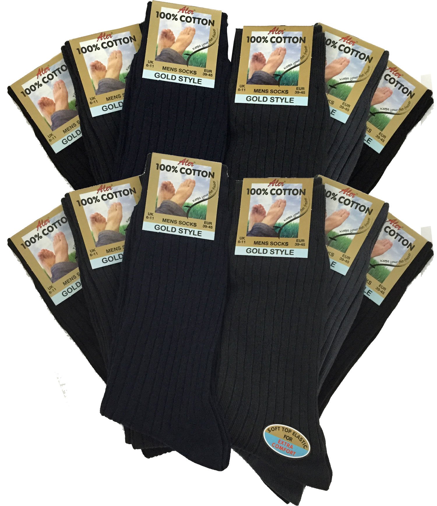 12 Pairs Men's 100% Pure Cotton Ribbed Socks allow your feet to breathe and absorb. (D. Assorted)