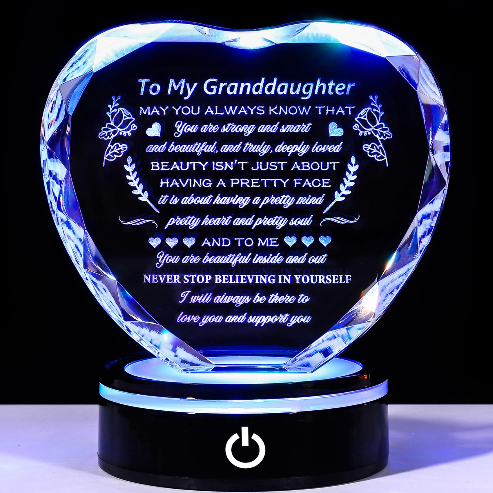 YWHL Granddaughter Gifts from Grandma Graduation Birthday Gifts for Granddaughter Heart Crystal to My Granddaughter Keepsakes Gift with Colorful Base on Wedding Back to School Valentine Christmas