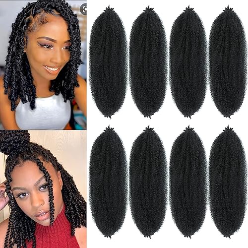 8 paquetes de cabello trenzado Marley Twist de 12 pulgadas, cabello rizado afro prerasgueado para mujeres negras, cabello de torsión cubana Marley