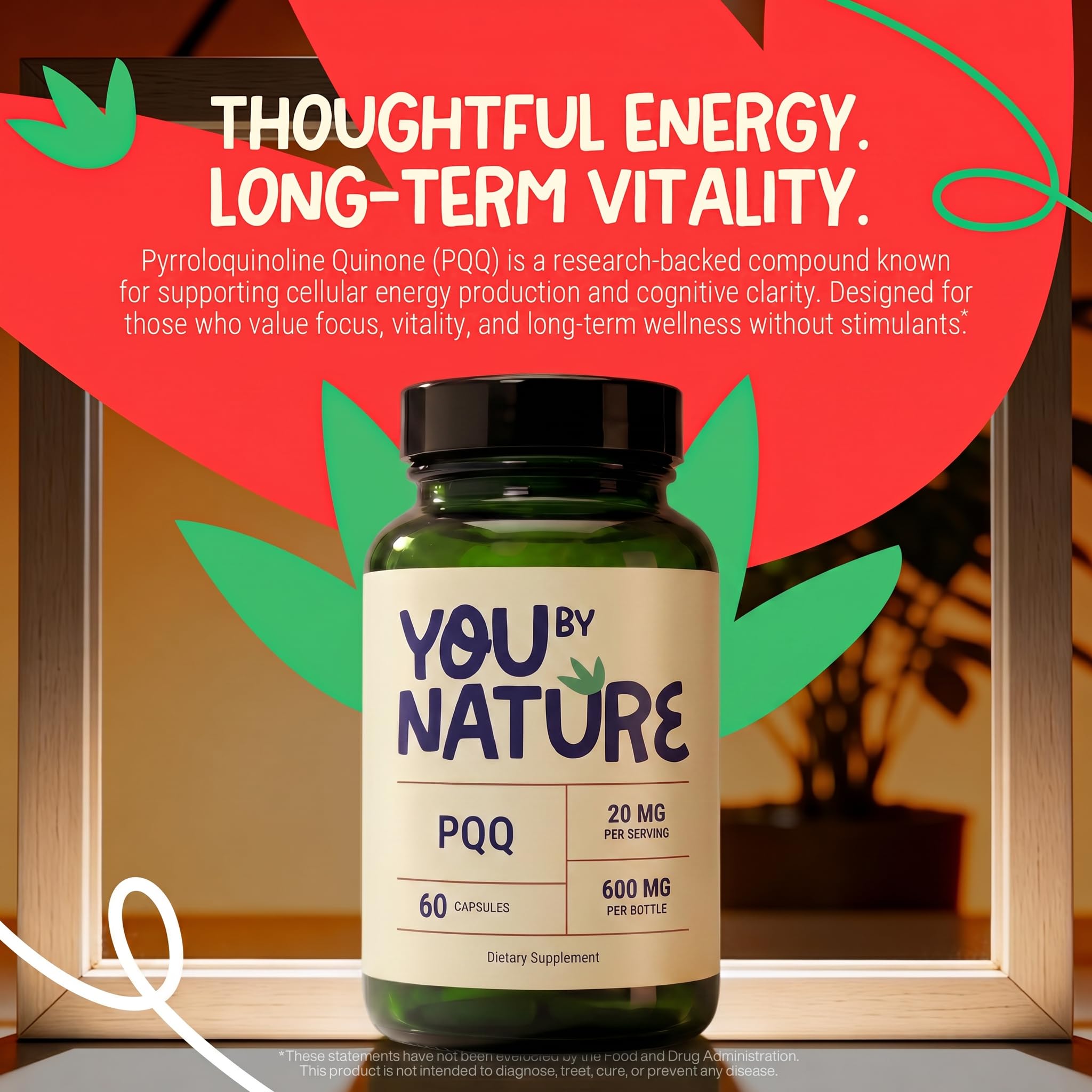 PQQ Supplement 40mg - Pyrroloquinoline Quinone Veggie Capsules for Cellular Energy Support, Clean Formula, Gluten Free, 60 Capsules, 30 Servings — Amazon image 2
